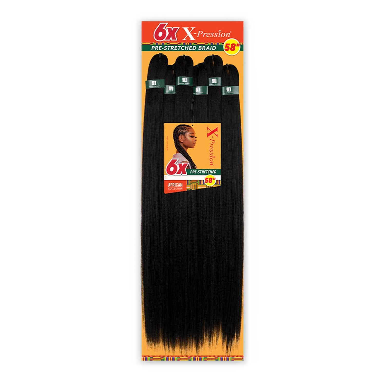 Xpression Prestretched Braiding Hair - Kanekalon Flame Retardant Smooth Yaki Braid Hair Extension 6X 58 Inch (Color:1 JET BLACK)