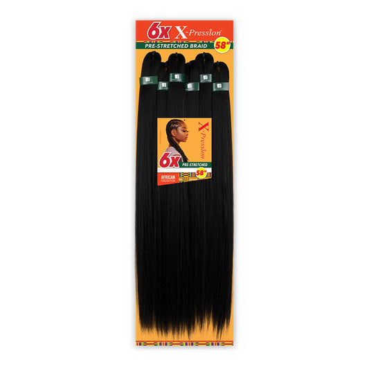 Xpression Prestretched Braiding Hair - Kanekalon Flame Retardant Smooth Yaki Braid Hair Extension 6X 58 Inch (Color:1 JET BLACK)