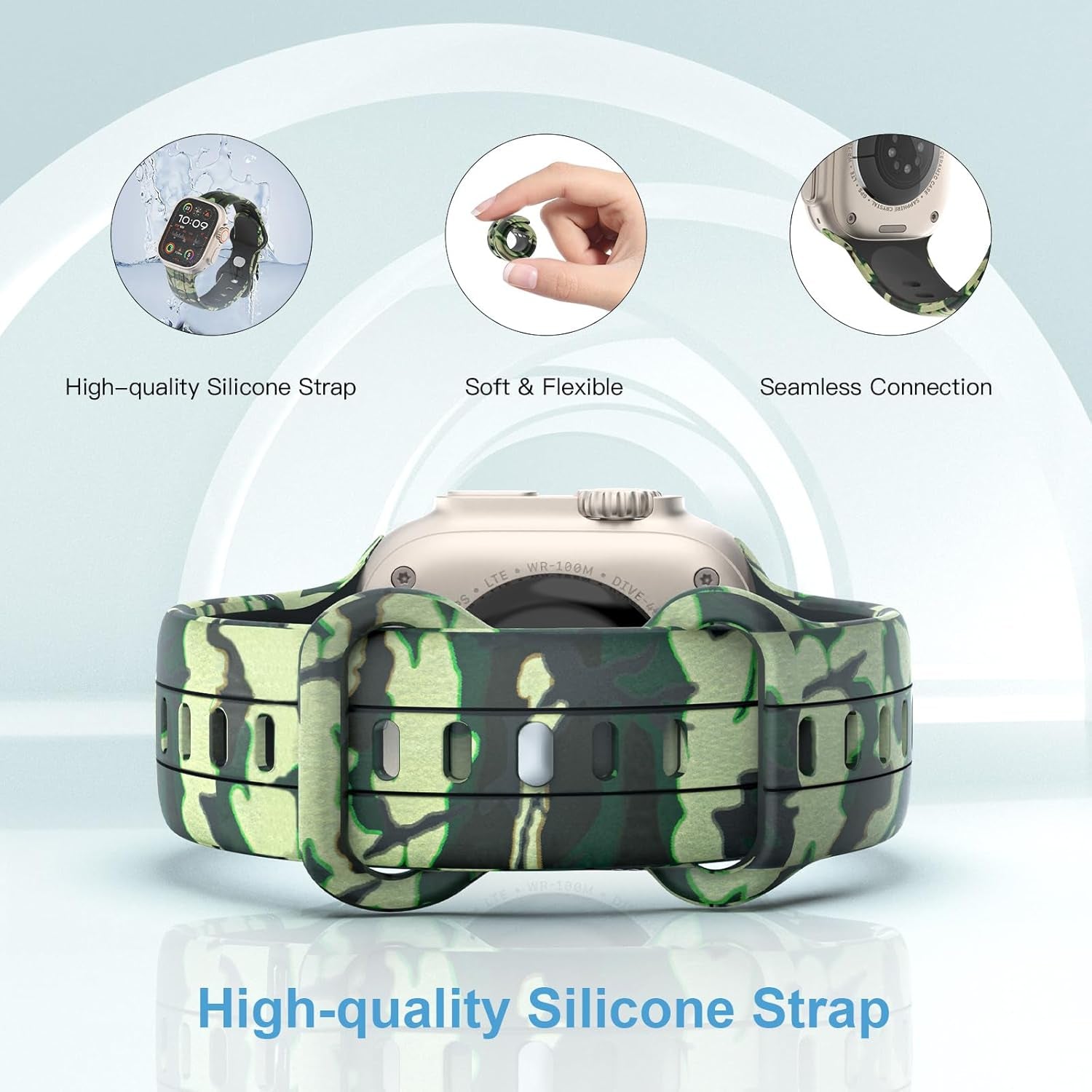 Band Compatible with Apple Watch 42/44/45/46/49Mm Women Men,Fashion Wild Camouflage Pattern Wristband Replacement Sport Strap for Iwatch Ultra 2 Series 10 9 8 7 6 5 4 3 2 1 Se,Camouflage Green