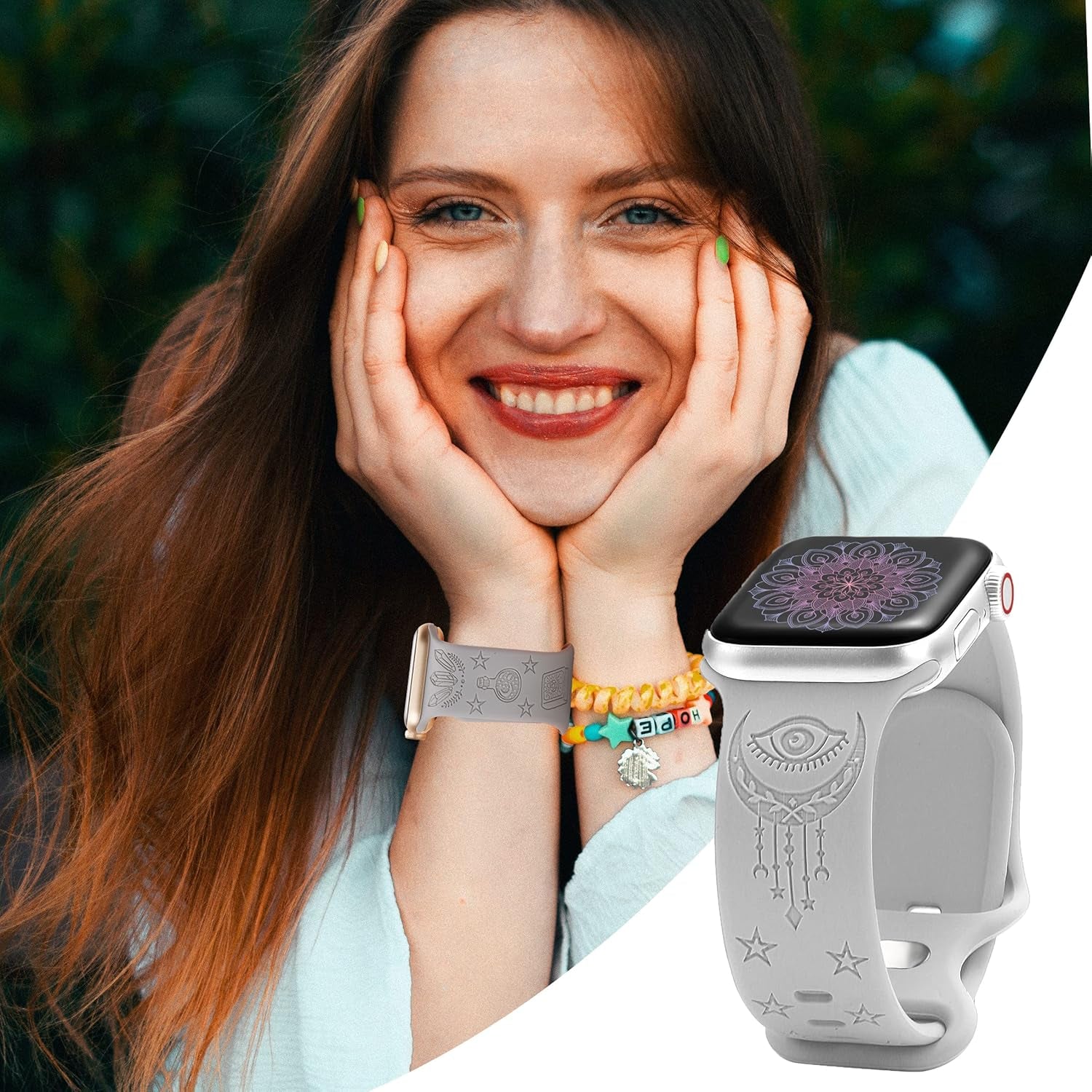 Compatible with Watch Bands 38Mm 40Mm 41Mm 42Mm 44Mm 45Mm,Women Engraved Silicone Band for Iwatch Series 7/6/5/4/3/2/1/SE