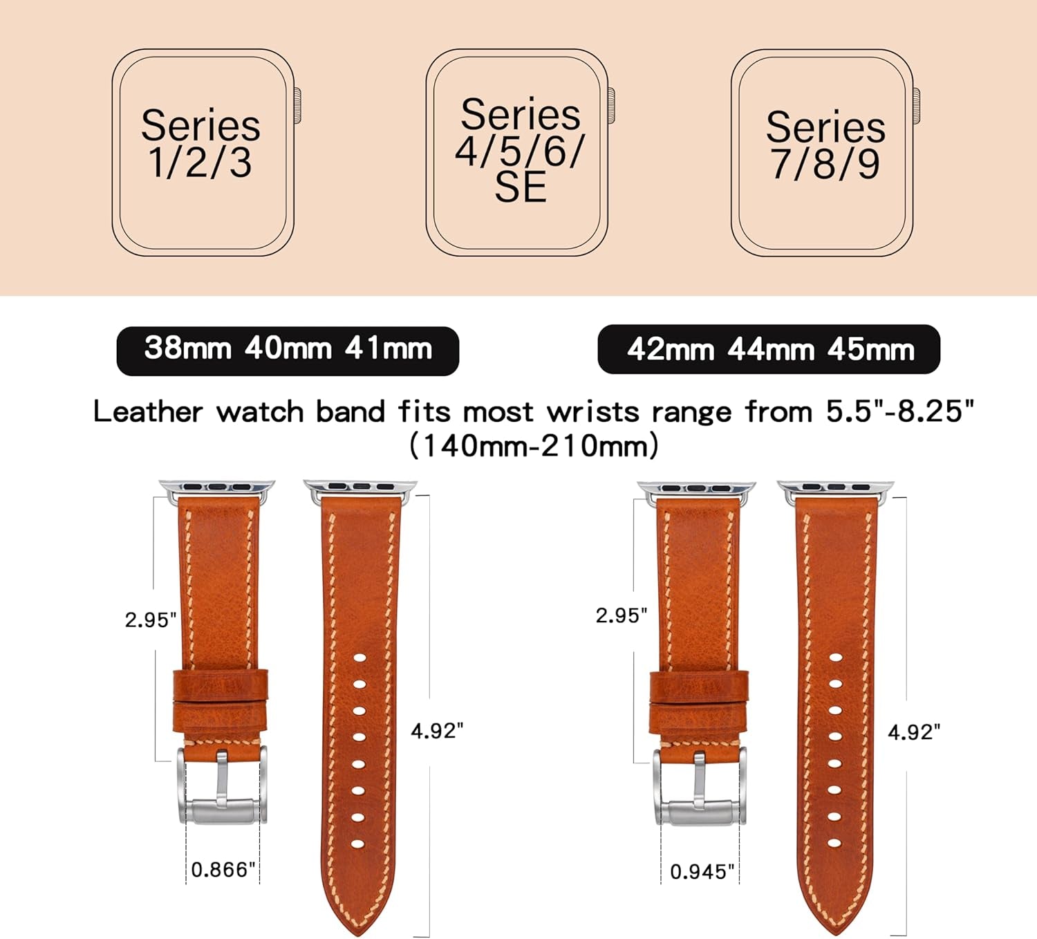 Compatible with Apple Watch Bands Leather Band 38Mm/40Mm/41Mm 42Mm/44Mm/45Mm, Top Layer Full Grain Vintage Leather Strap for Men Women,Genuine Leather Strap Replacement Bands for Apple Watch Series 9/8/7/6/5/4/3/2/1/SE
