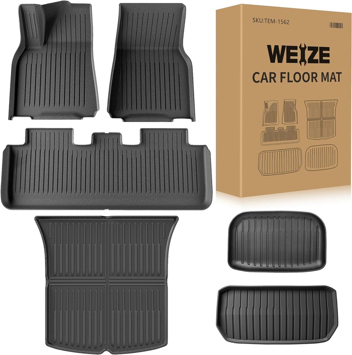 Floor Mats & Cargo Liners for Tesla Model Y 5-Seat 2021-2023 2022 2024 All Weather TPE Cargo Trunk Mats Accessories, Set of 6 Mats (Not Fit 7-Seat)