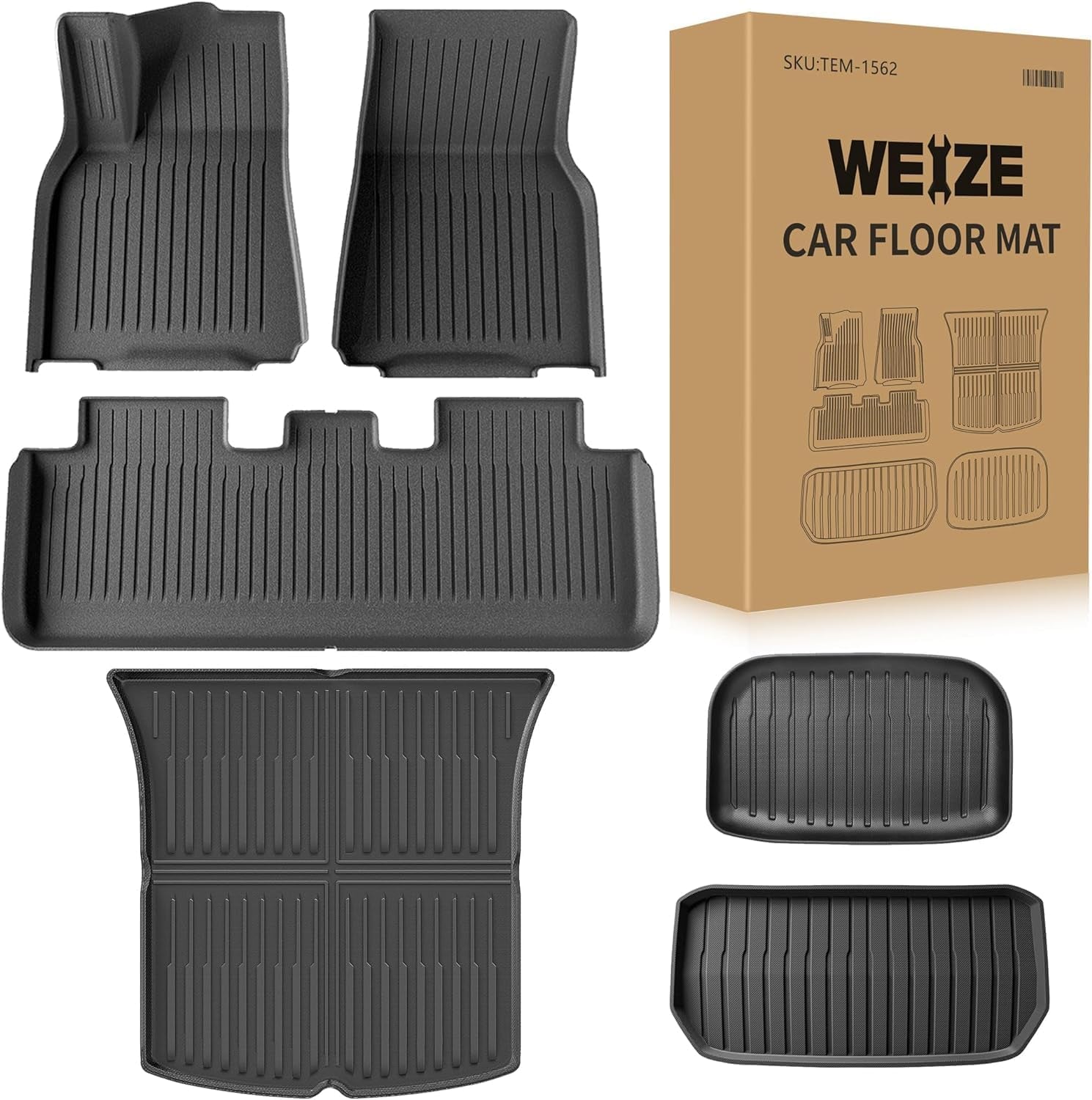 Floor Mats & Cargo Liners for Tesla Model Y 5-Seat 2021-2023 2022 2024 All Weather TPE Cargo Trunk Mats Accessories, Set of 6 Mats (Not Fit 7-Seat)