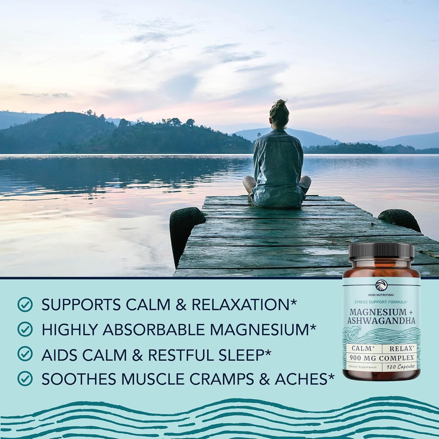 Magnesium Ashwagandha | Calming Magnesium Supplement for Adults | Relax, Rest, Calm Mood & Sleep Support | Mag Citrate & Oxide 400 Mg + Ashwagandha 500 Mg | Muscle Health & Stress Relief | 120 Ct TLBH