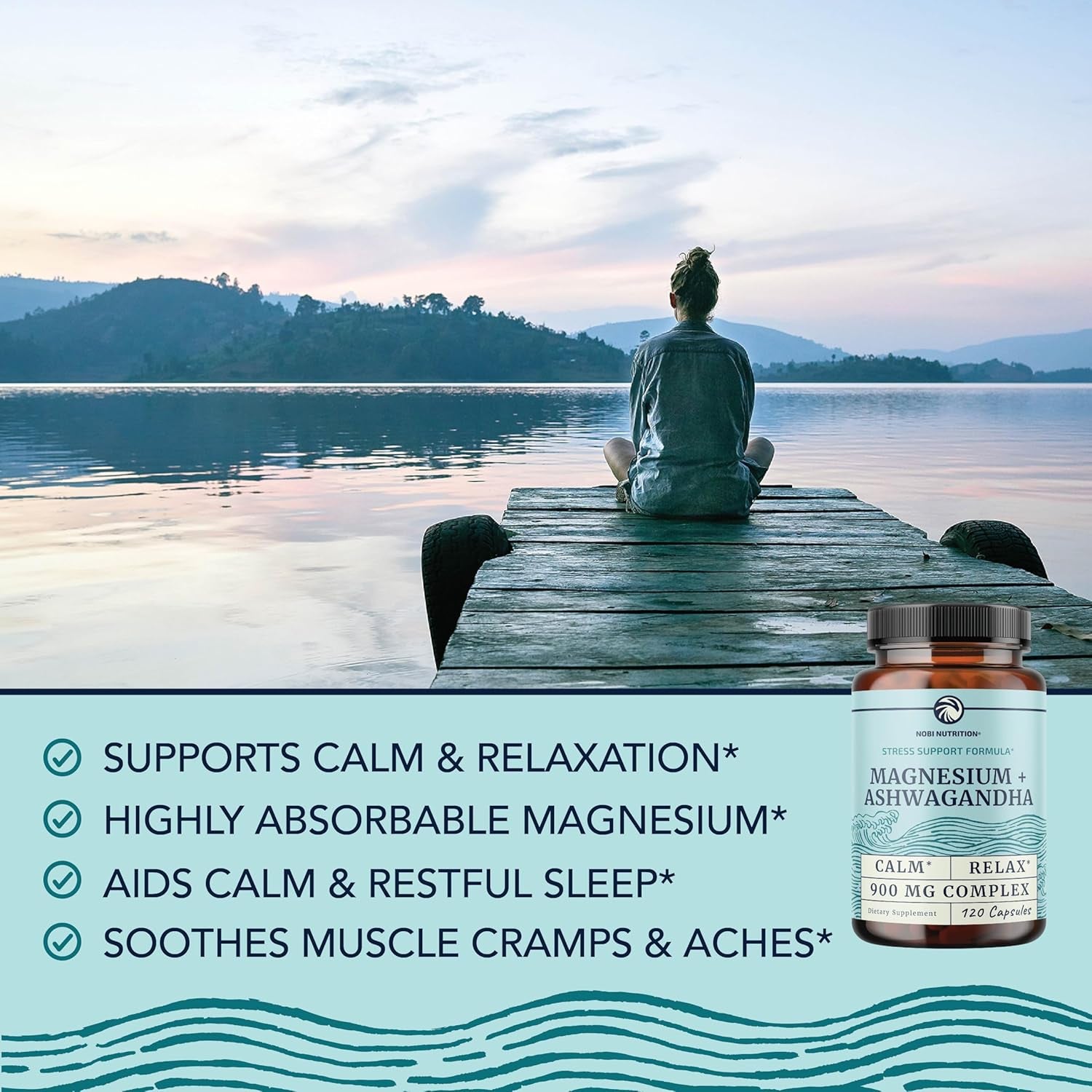 Magnesium Ashwagandha | Calming Magnesium Supplement for Adults | Relax, Rest, Calm Mood & Sleep Support | Mag Citrate & Oxide 400 Mg + Ashwagandha 500 Mg | Muscle Health & Stress Relief | 120 Ct TLBH
