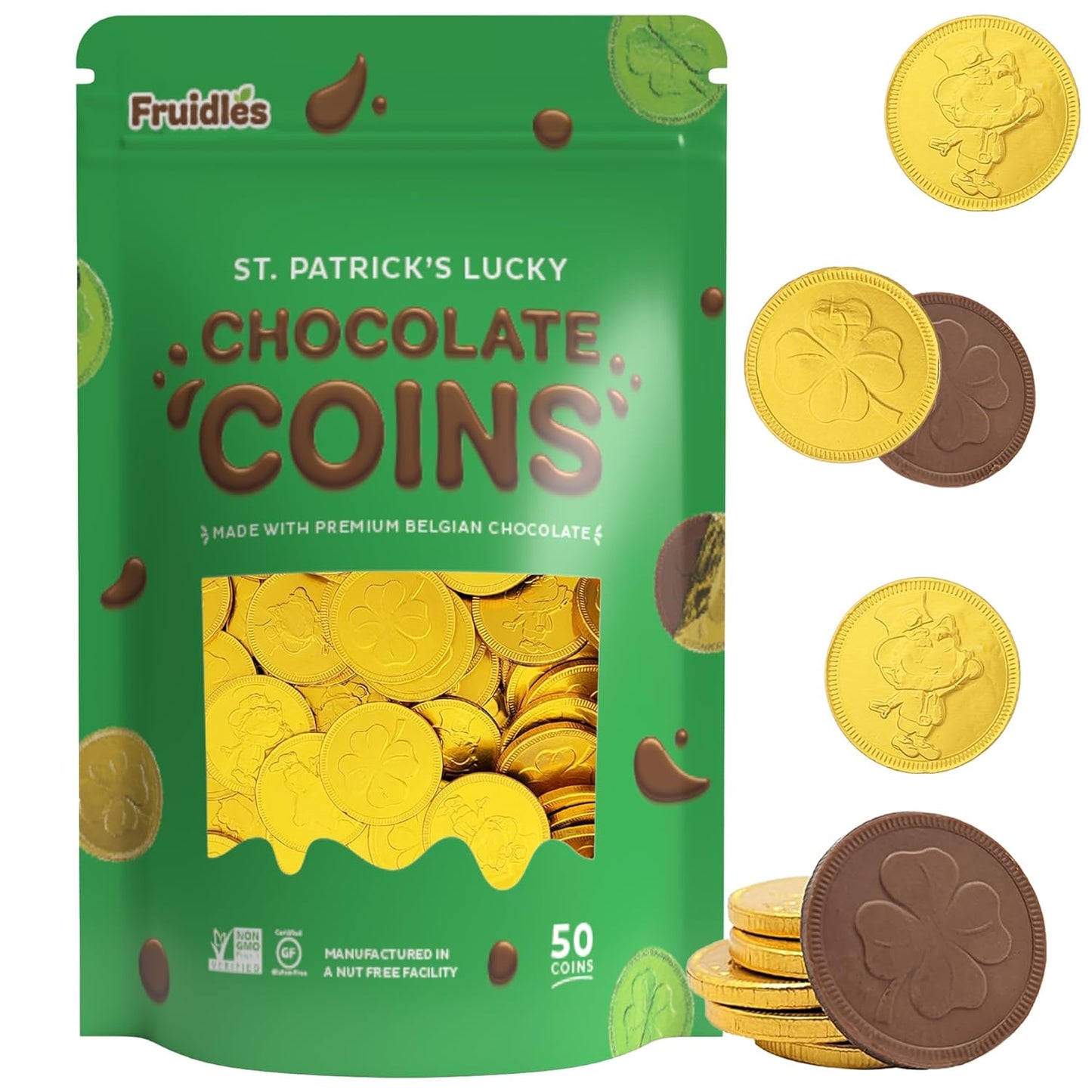 St. Patrick'S Day Chocolate Coins Lucky Gold Coins Foils, Belgian Milk Chocolate Coins Bag Nut-Free (25-Pack)