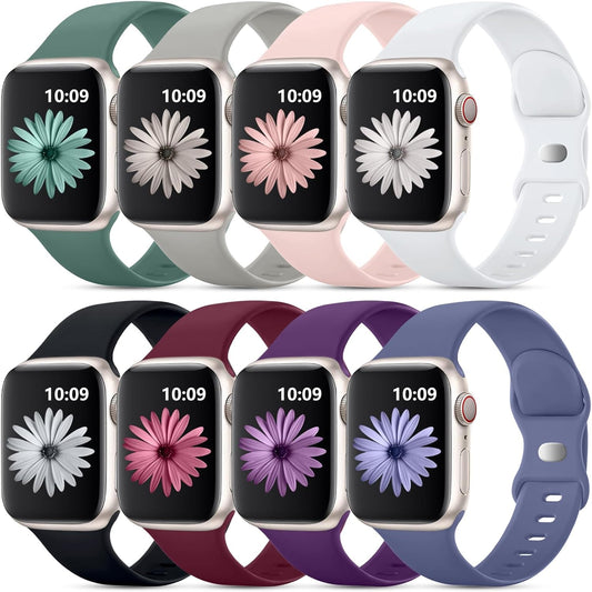 8 Pack Sport Bands Compatible with Apple Watch Band 38Mm 40Mm 41Mm 42Mm 44Mm 45Mm 49Mm Women Men,Soft Silicone Waterproof Strap for Apple Watch Ultra/Ultra 2 Iwatch Series 9 8 7 6 5 4 3 2 1 SE