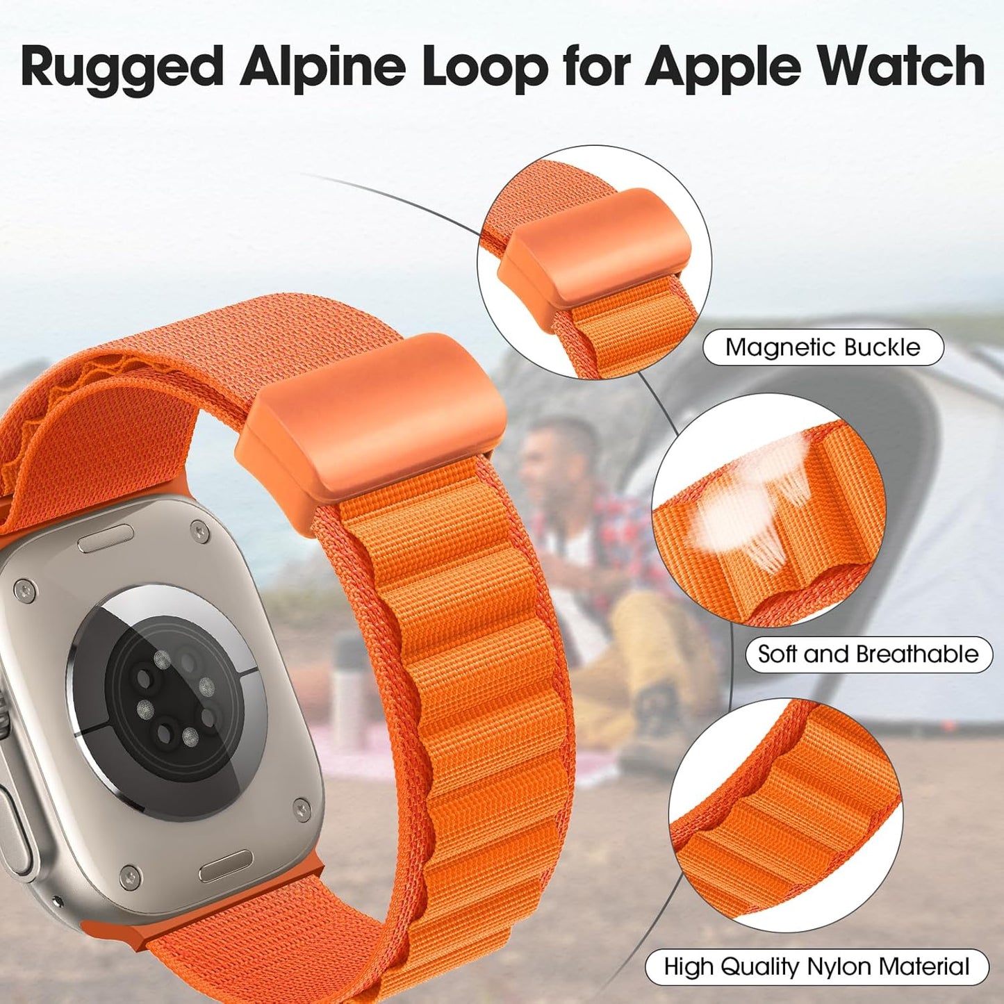 1/2 Pack Alpine Loop Compatible with Apple Watch Band 49Mm 46Mm 45Mm 44Mm 42Mm 41Mm 40Mm 38Mm for Women Men, Nylon Sport Breathable Strap Replacement for Iwatch Series Ultra 2/Ultra 10 /9/8/7/6/5/4/3/2/1 SE