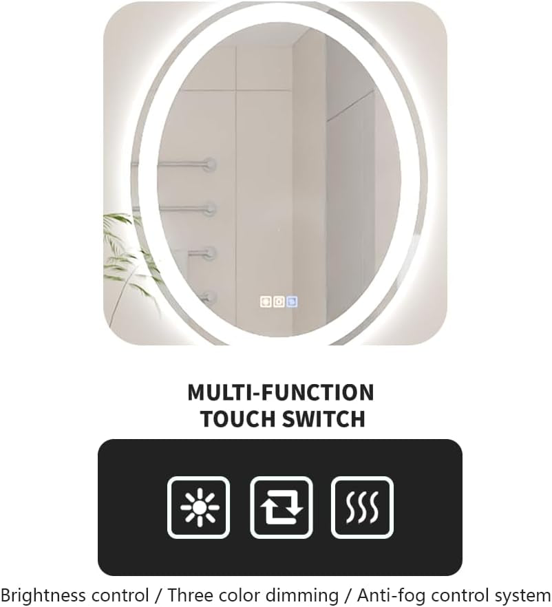 Ellipse 28 X 20 Inches, LED Mirror, Bathroom Smart Mirror with Lights,Front Lighted Vanity Mirror, Wall Mounted,Anti-Fog, Dimmable LED Makeup Mirror, Tempered Glass