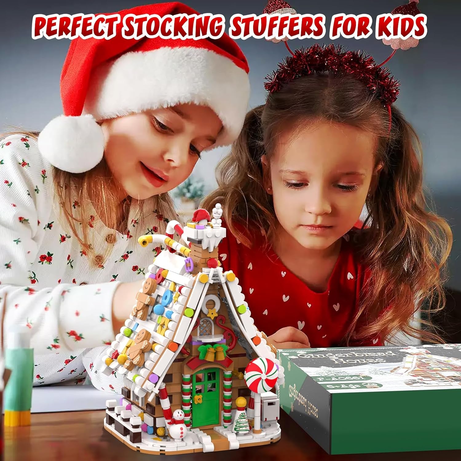 Gingerbread House Building Set with Light Kit, Large Christmas Village Gingerbread House Compatible with Legos, Inspired Stocking Stuffer or Holiday Decor for Kids or Adults(916Pcs)