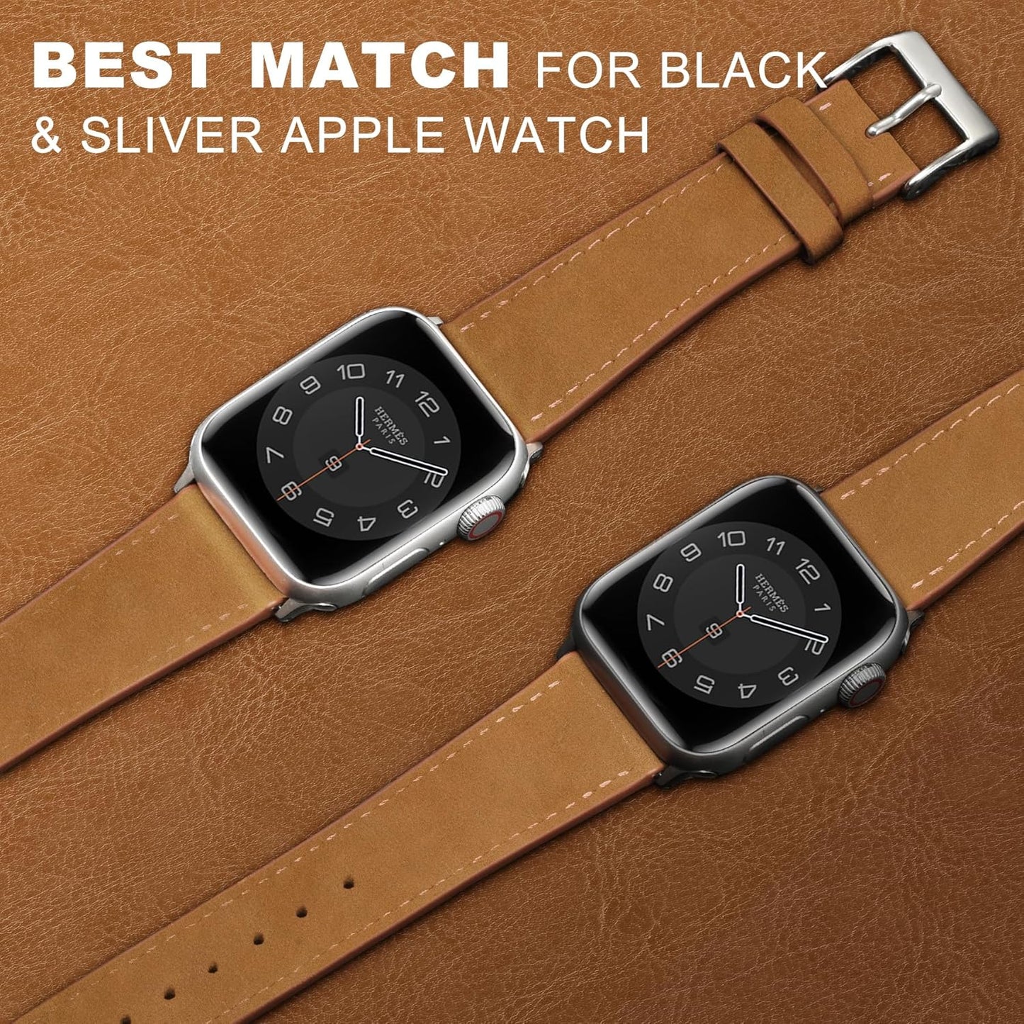 Compatible with Apple Watch Band Series SE 9 8 7 6 5 4 3 2 1 Ultra 49Mm 45Mm 41Mm 44Mm 40Mm 42Mm 38Mm, Genuine Leather Replacement Band for Iwatch, Leather Apple Watch Strap for Women & Men