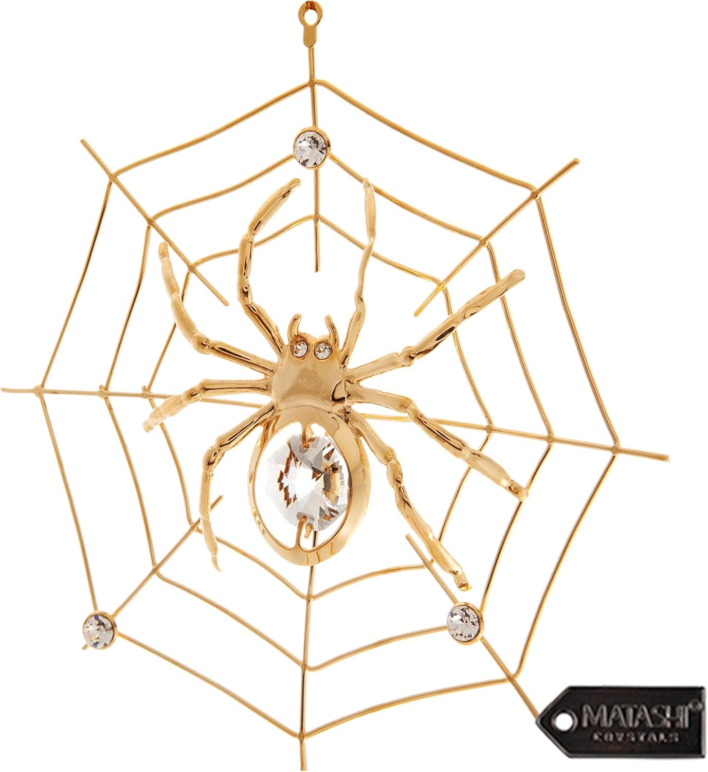 24K Gold Plated Crystal Studded Hanging Ornaments for Christmas Tree, Christmas Spider Miracle, Decor - the Tradition of Tinsel Legend Spider on Web Ornament