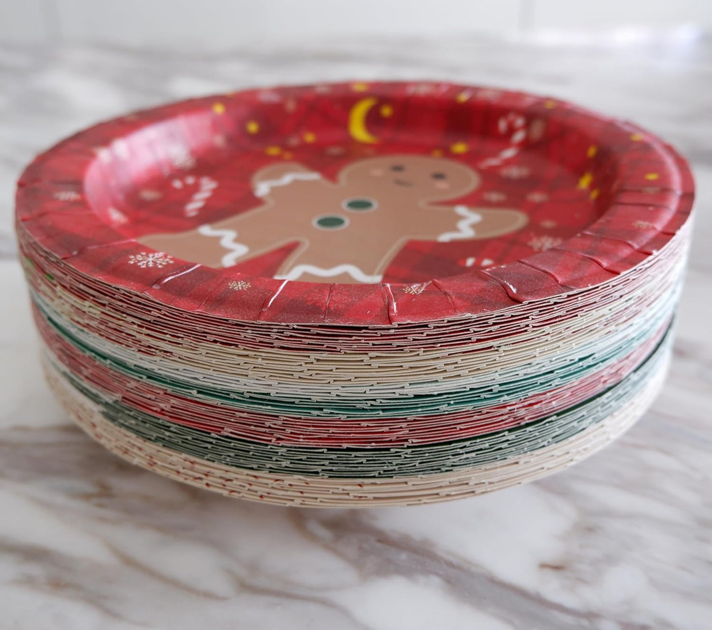 Paper Plates - 60-Count 8" X 8" Disposable Christmas Party Supply Dessert Plates in 6 Designs (Red, Green)