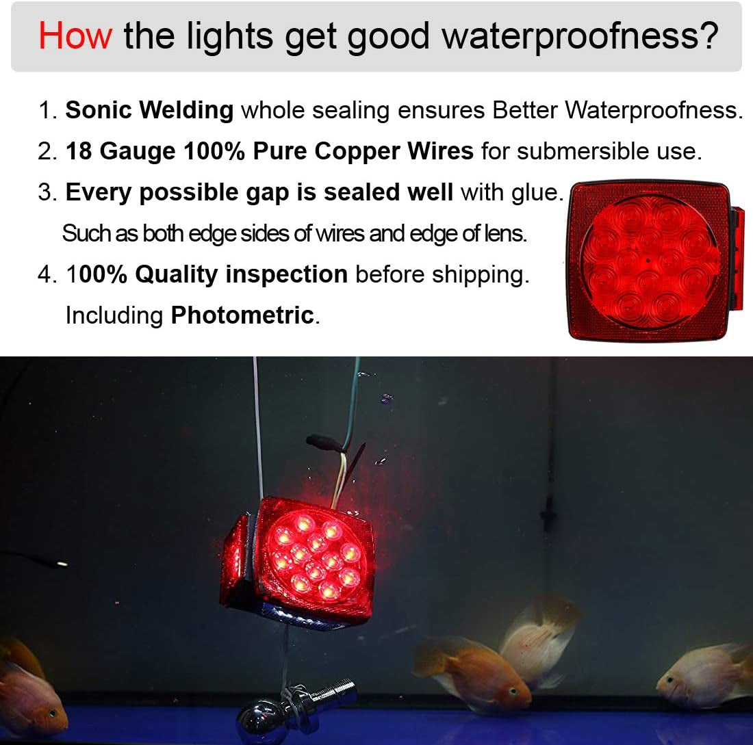 12V LED Submersible Left and Right Trailer Lights Stop Tail Turn Signal Lights for under 80 Inch Boat Trailer Truck RV Marine-Replacement for Your Incandescent Bulb Units
