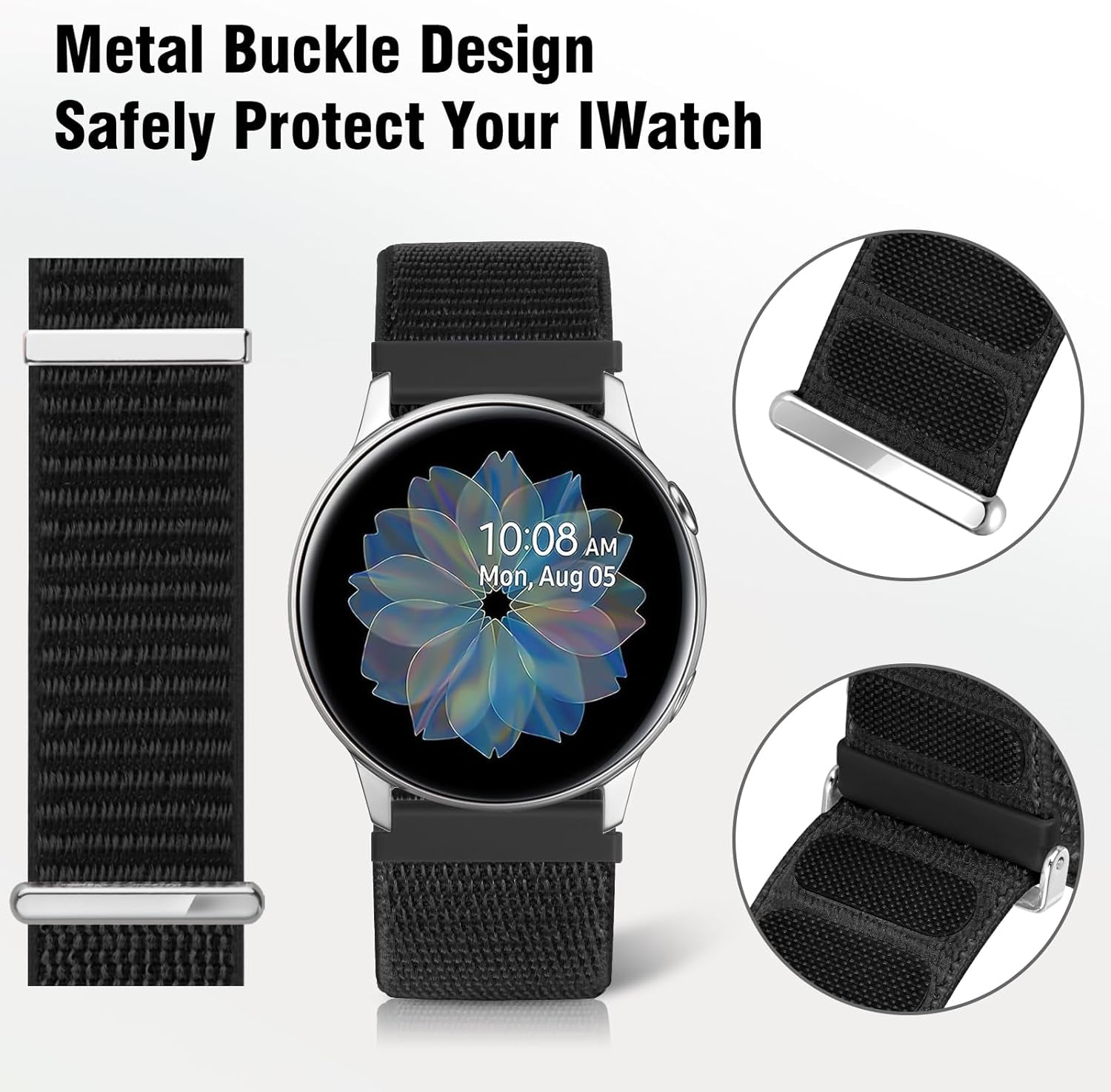 Nylon Loop 20Mm Compatible with Samsung Galaxy Watch 6/5/4 Band 40Mm 44Mm,Galaxy Watch 5 Pro 45Mm,Galaxy Active 2,Galaxy Watch 3, Sport Nylon Breathable Replacement Straps for Women Men