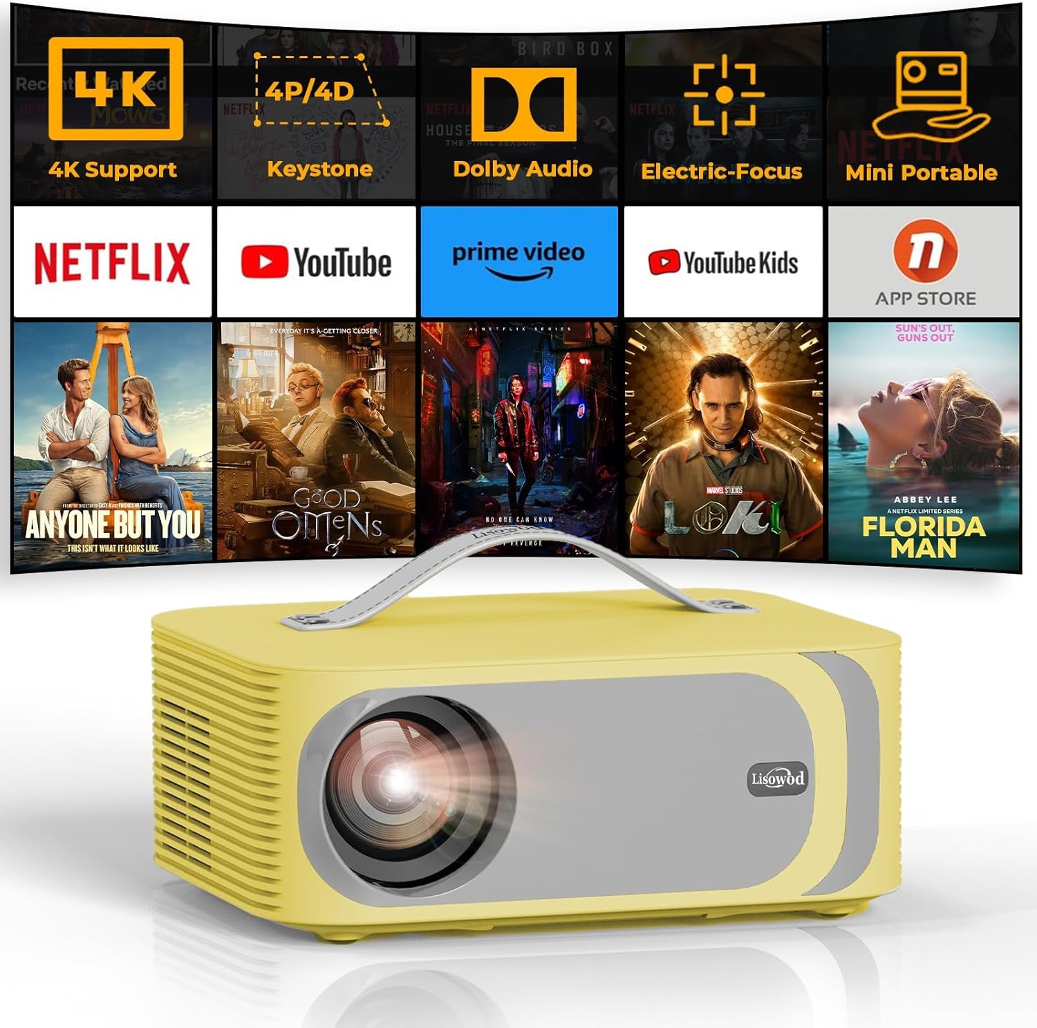 [AI Movin System Netflix-Licensed&Dolby] Smart-Projector-4K with Wifi 6 and Bluetooth,1000 ANSI Native 1080P,  Electric Focus Keystone Portable Proyector with Netflix/Youtube/Prime Video