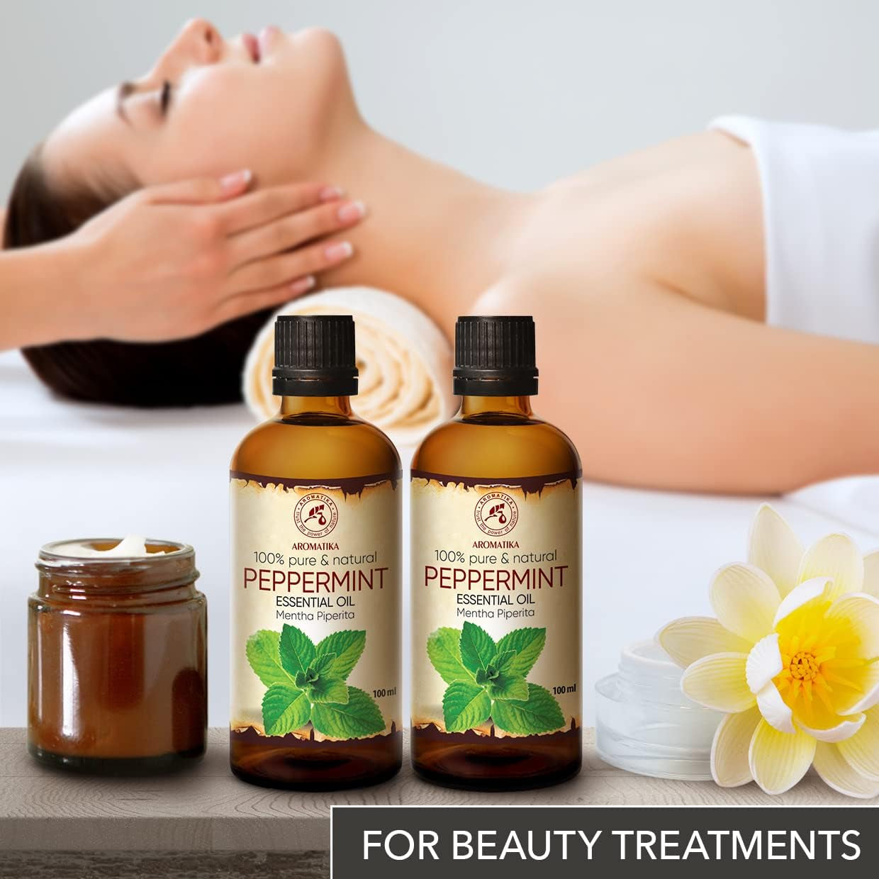 Peppermint Essential Oils 6.8 Fl Oz - 2X100Ml - Mentha Piperita - India - 100% Pure & Natural Oil - Best for Aromatherapy - Home Fragrances - Diffuser - Aroma Lamps - Skin Care TLBH