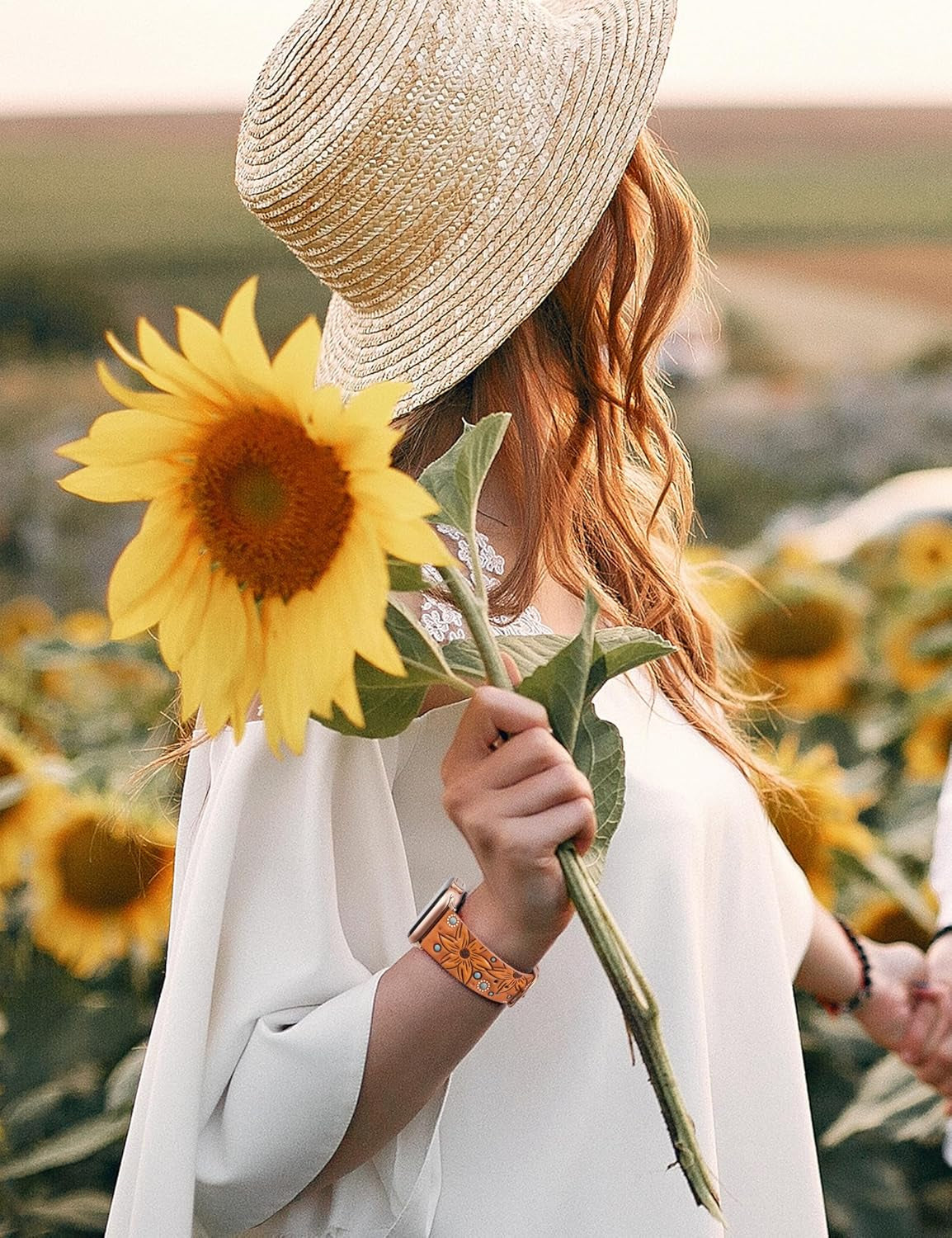Leather Band Compatible with Apple Watch Band 41/40/38/44/45/49/42Mm Women, Boho Western Embossed Sunflower Floral Designer Wristband Leather Strap for Iwatch Series 9 8 7 6 5 4 3 2 1 SE Ultra