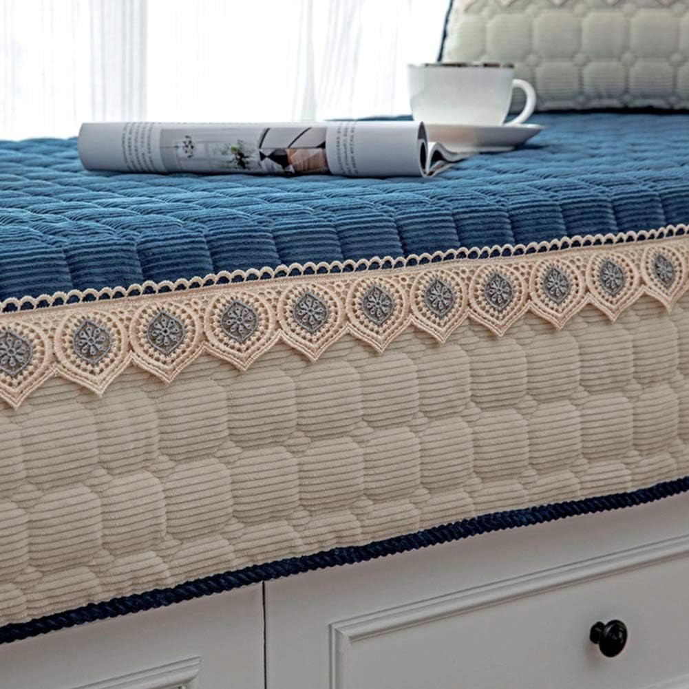 Bay Window Cushion Seat Indoor, Farmhouse Window Seat Cushions Indoor for Bedroom, Non Slip Pads/Bay Window Sill Bench Cushions, 27.55 X 59.05 Inches, Sea Blue