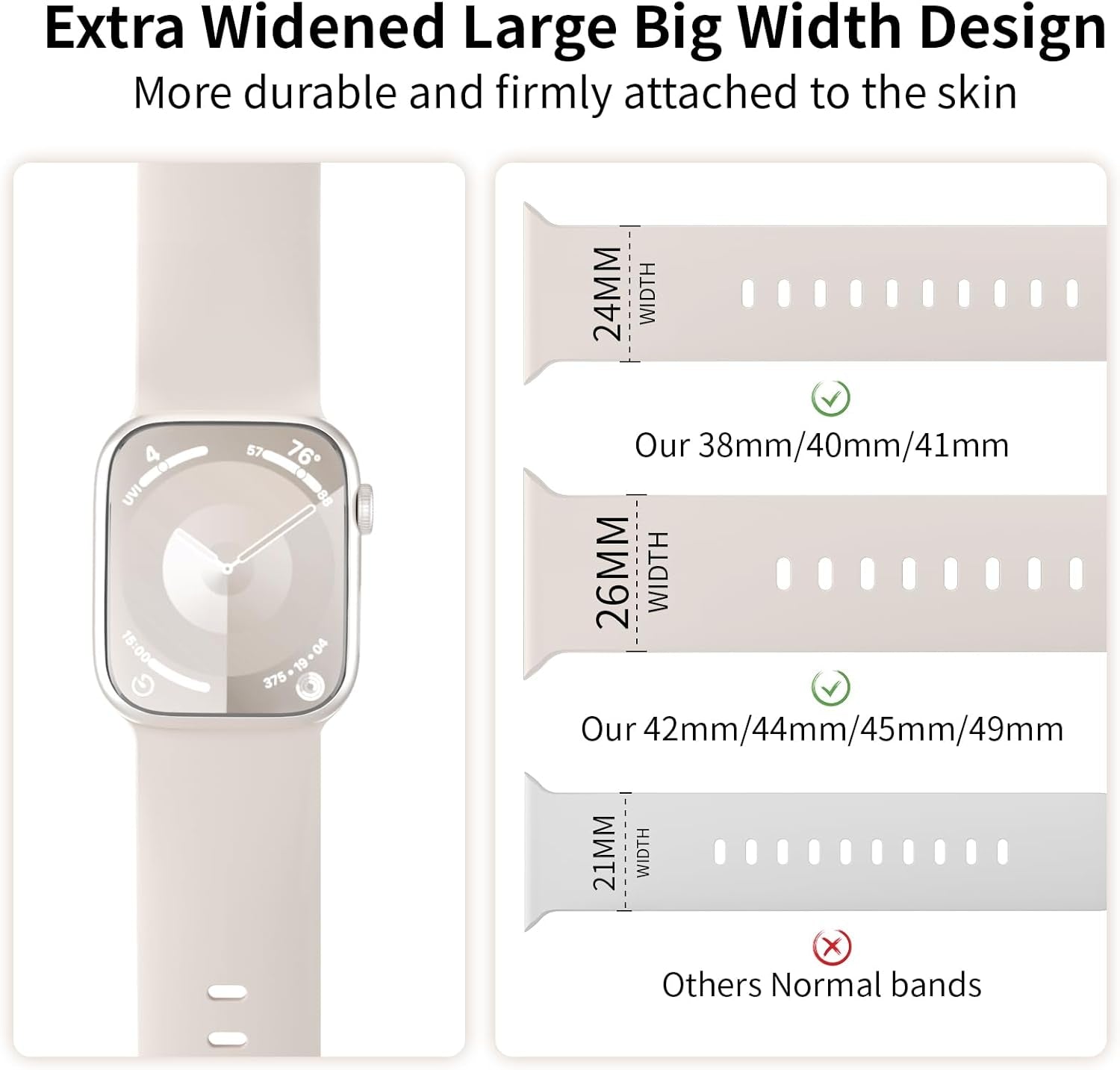 Extra Widened Silicone Bands Compatible with Apple Watch 38Mm 40Mm 41Mm 42Mm 44Mm 45Mm 49Mm, Replacement Soft Sport Strap Wristbands for Iwatch Series 9/8/7/6/5/4/3/2/1 Ultra SE Women Men, Blue Gray