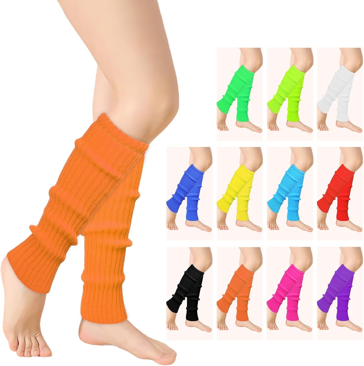 Leg Warmers for Women 80S 90S Outfit Fashion Neon Ribbed Leg Socks Fashion Y2K Neon Accessories Sports Yoga (2 Pairs)