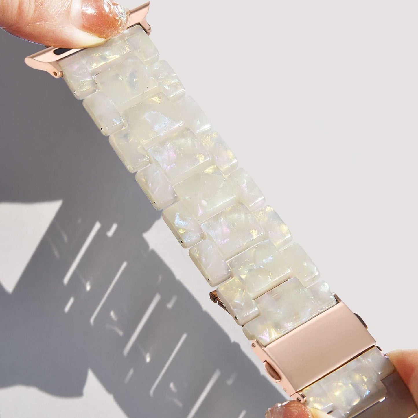 Resin Band Compatible with Series 7/8/9 Apple Watch Bands 41Mm/40Mm/38Mm Fashion Strap for Iwatch Series 6/5/4/3/2/1/SE Lightweight Bracelet Wristband Replacement Women(Aurora White)