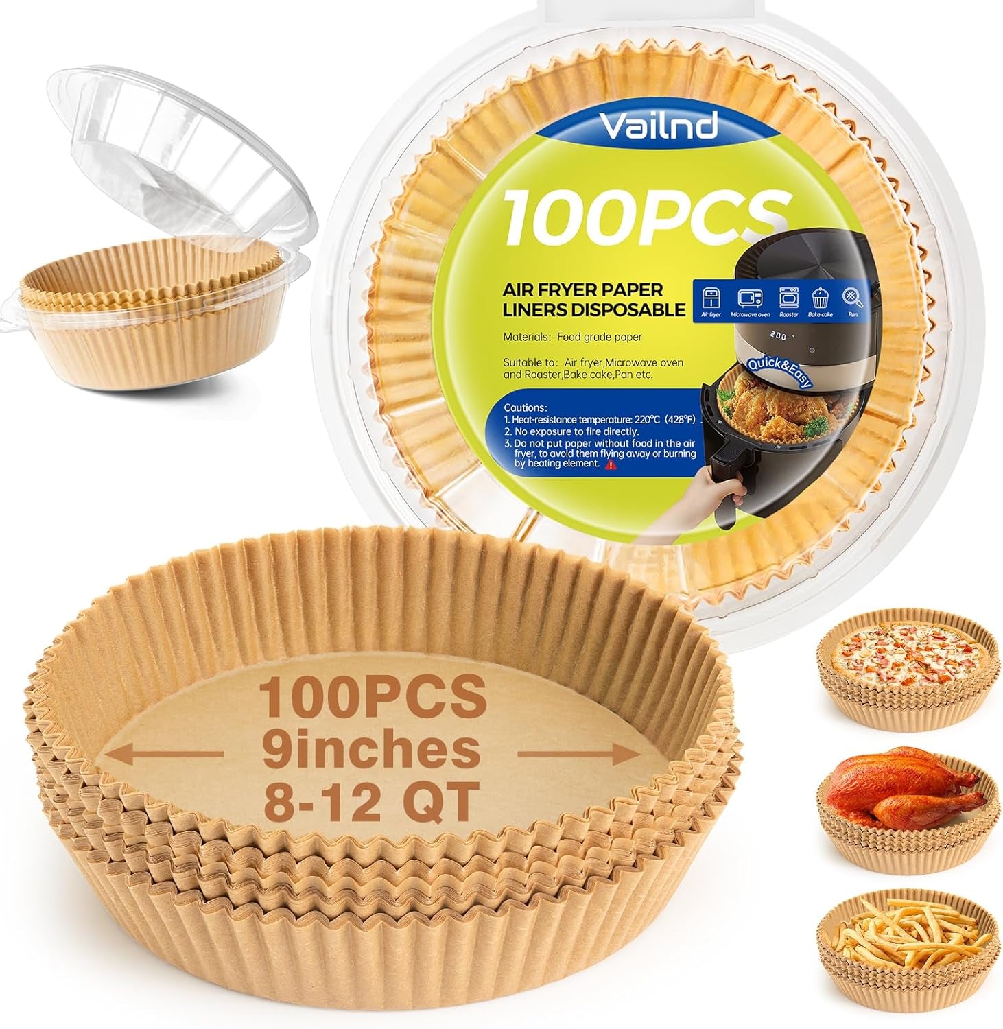 Air Fryer Paper Liners, 125Pcs Parchment Paper, Air Fryer Liner Disposable for Microwave, Non-Stick Air Fryer Liners Square Free of Bleach (8IN)