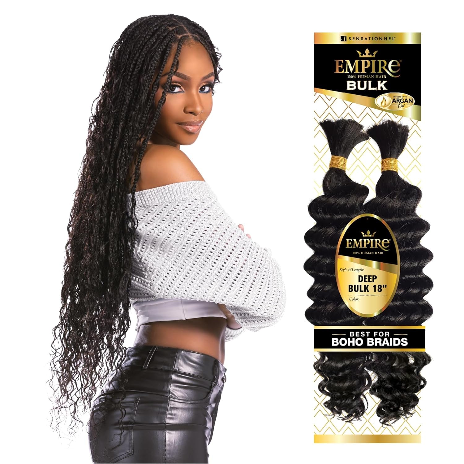 Empire Bulk Hair Braiding – Deep Bulk 18Inch Human Hair Boho Braids with for Knotless Box or Curly Loose Wave - HH Empire Deep Bulk (18 Inch, 1 JETBLACK)
