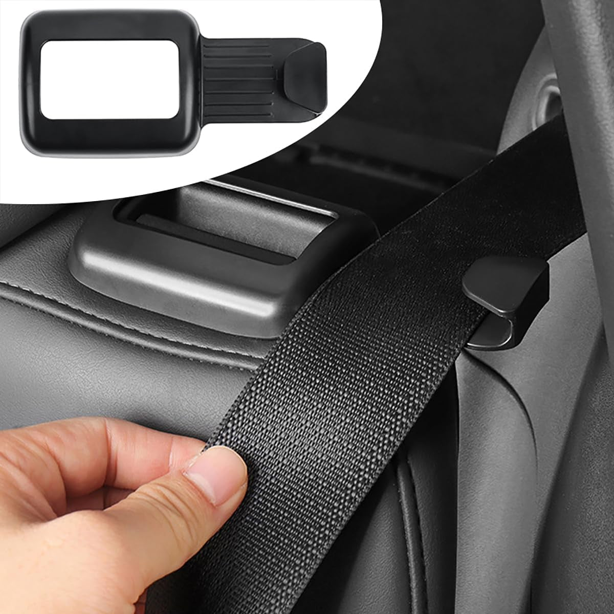 2Pcs Backseat Seatbelt Holder Guide for Tesla Model Y, No Need Remove Headrest & Anti-Scratch Rear Seat Belt Grabber for Tesla Model Y Accessories 2024 2023 2022 2021, Black