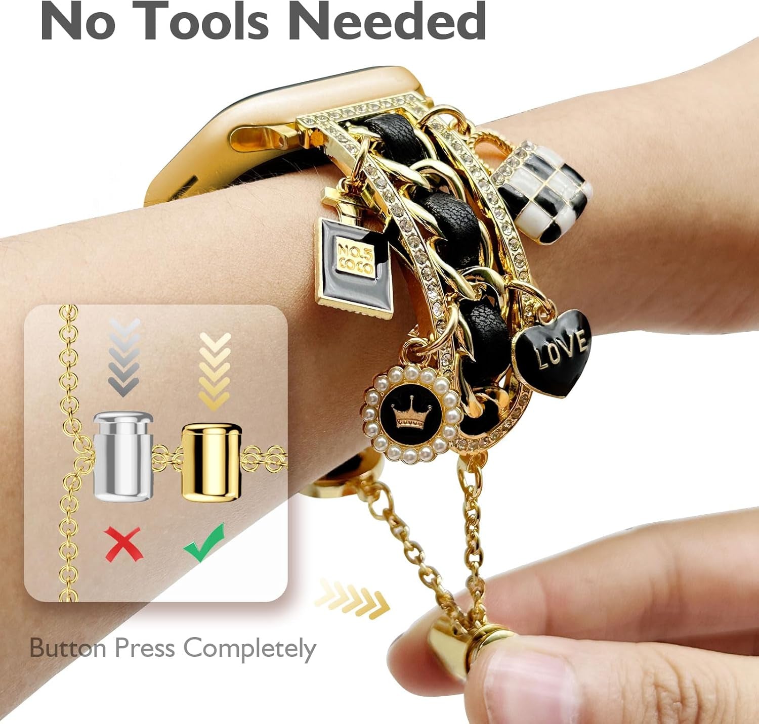 Stylish Compatible with Women Apple Watch Bands 41Mm 40Mm 38Mm 42Mm, Bling Pendants Charms Bracelet for Iwatch Series 10 9 8 7 6 5 4 3 2 1 SE Ultra