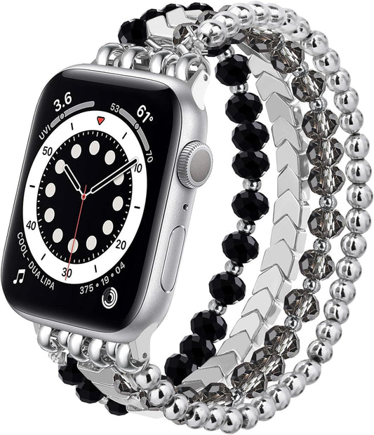 Beaded Bracelet Compatible with Apple Watch Band 38Mm/40Mm/41Mm Series 9/8/7/SE/6/5/4/3/2/1 Women Fashion Handmade Elastic Stretch Strap for Iwatch Bands Replacement