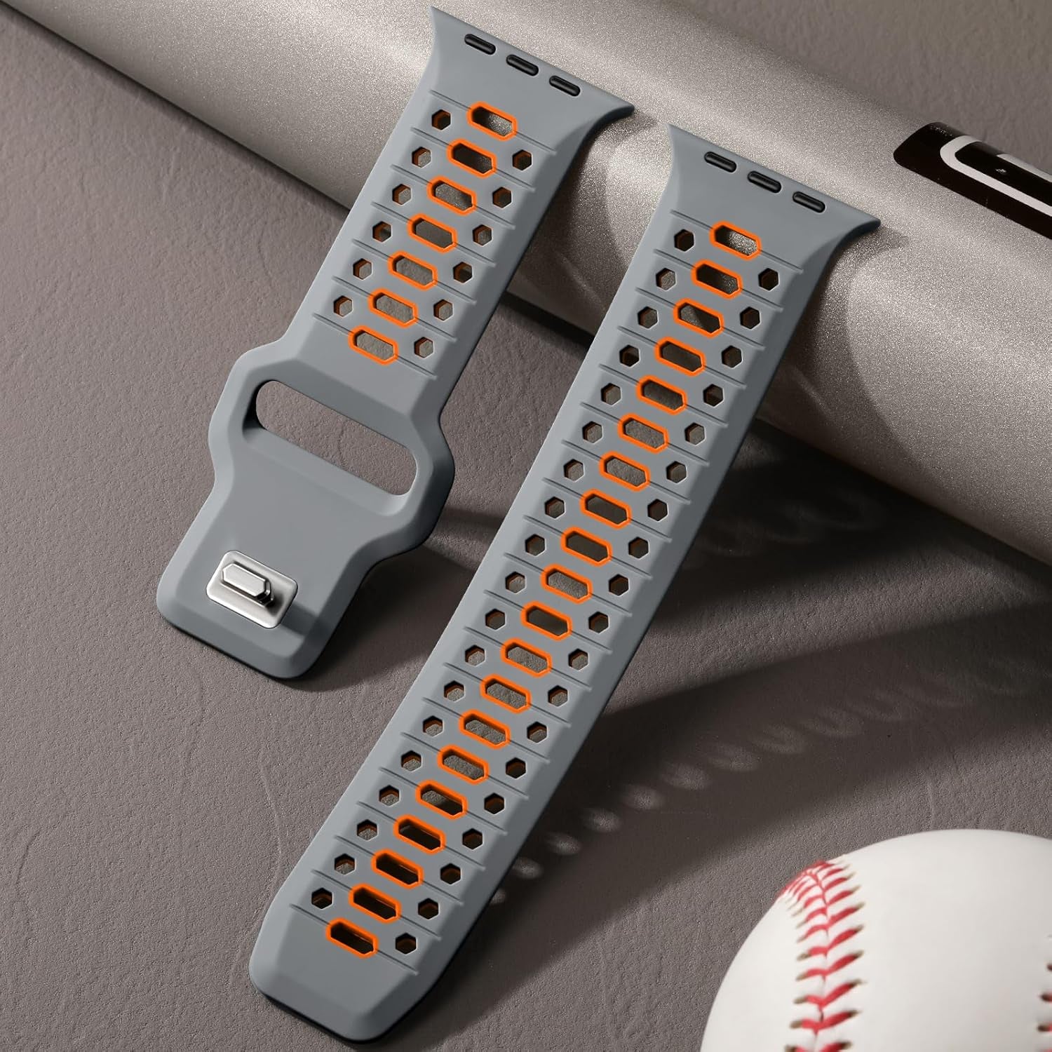 Gray & Orange 26MM Width Breathable Silicone Sport Band Compatible with 49Mm Apple Watch Ultra 2/1, 46Mm Series 10, 45Mm Series 9 8 7, 44Mm Series 6 5 4 SE 2/1, 42Mm Series 3 2 1