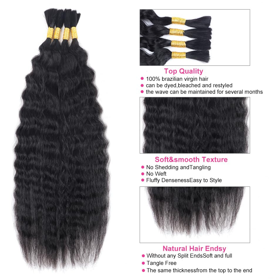 Super Wave Bulk Human Hair for Braiding No Weft 100G (1Pack-4Pcs) Super French Wet and Wavy Braiding Human Hair 100% Virgin Human Hair Micro Braiding Hair (Super Bulk (Natural), 16 Inch)