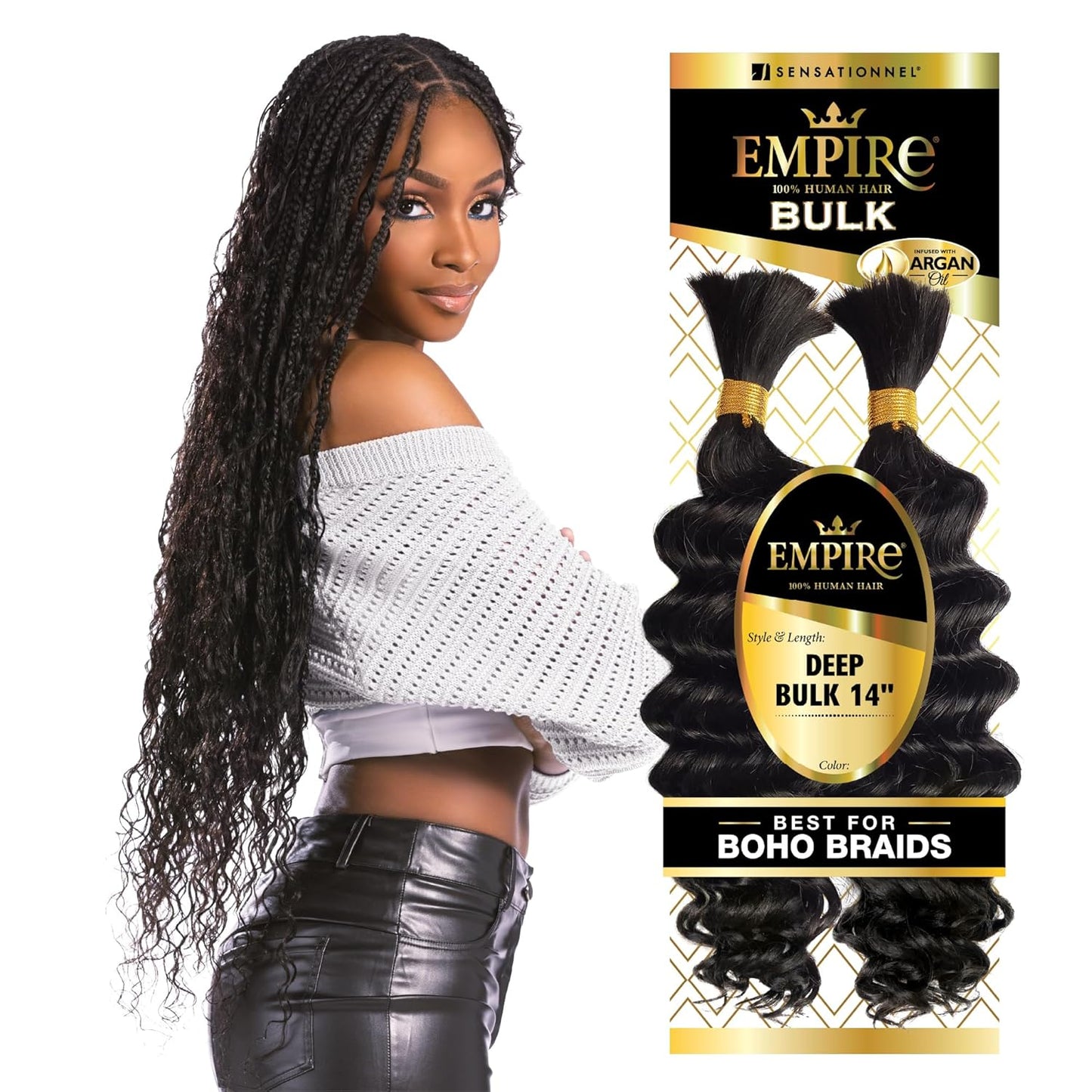 Empire Bulk Hair Braiding – Deep Bulk 18Inch Human Hair Boho Braids with for Knotless Box or Curly Loose Wave - HH Empire Deep Bulk (18 Inch, 1 JETBLACK)