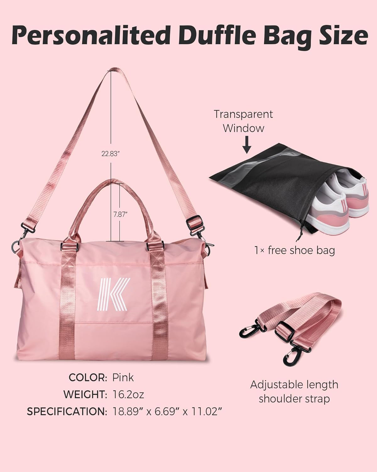 Bridesmaid Gifts, Teacher Appreciation Gift, Initial Travel Duffel Bag, Kids Duffel Bag,Personalized Weekender Bag, Birthday Gifts for Women Gifts for Teen Girls (Letter S)