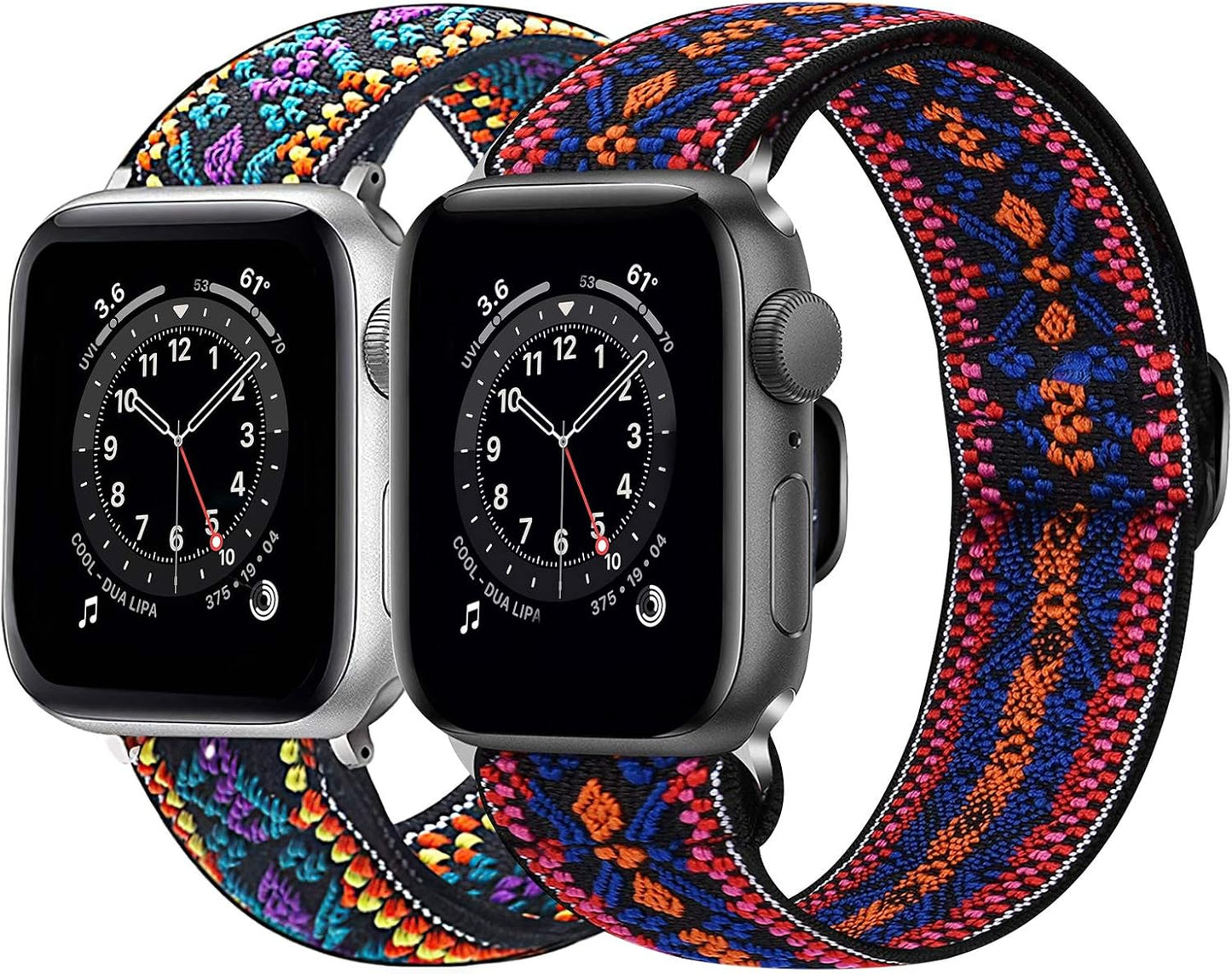 2 Pack Stretchy Band Compatible with Apple Watch Series SE 7/6/5/4/3/2/1, Adjustable Soft Straps Compatible with Iwatch 38Mm 40Mm 41Mm 42Mm 44Mm 45Mm for Women Men