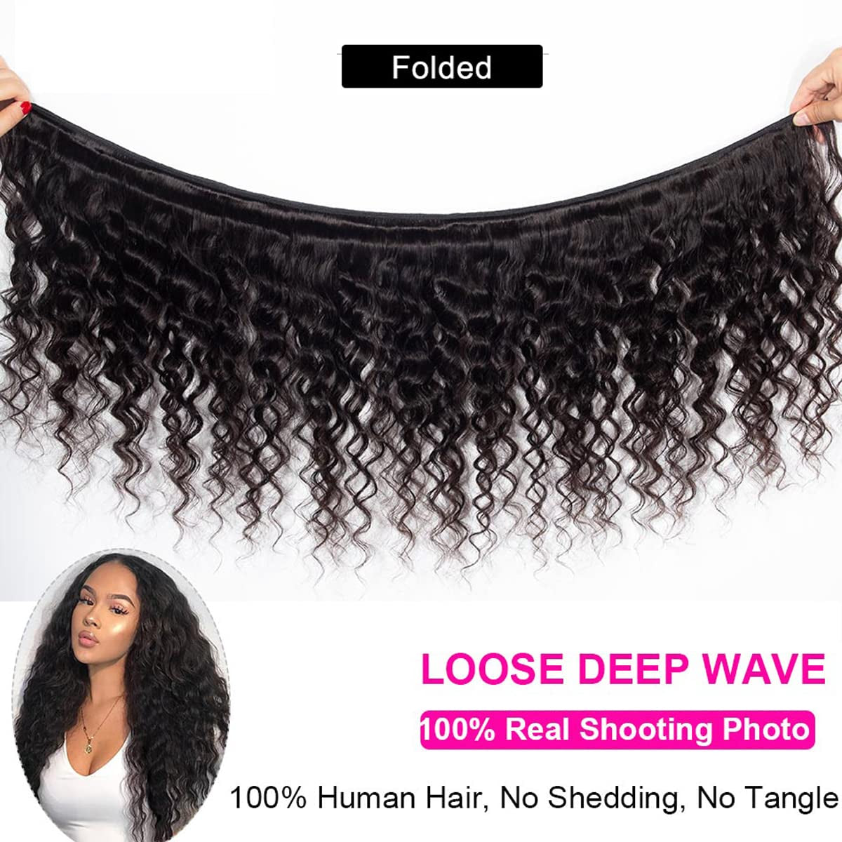 Brazilian Hair Loose Deep Wave Bundles with Closure Human Hair Loose Deep Curly Bundles with Lace Closure 12A Human Hair 3 Bundles with 4×4 Lace Closure Human Hair Natural Color (10 12 14+10)