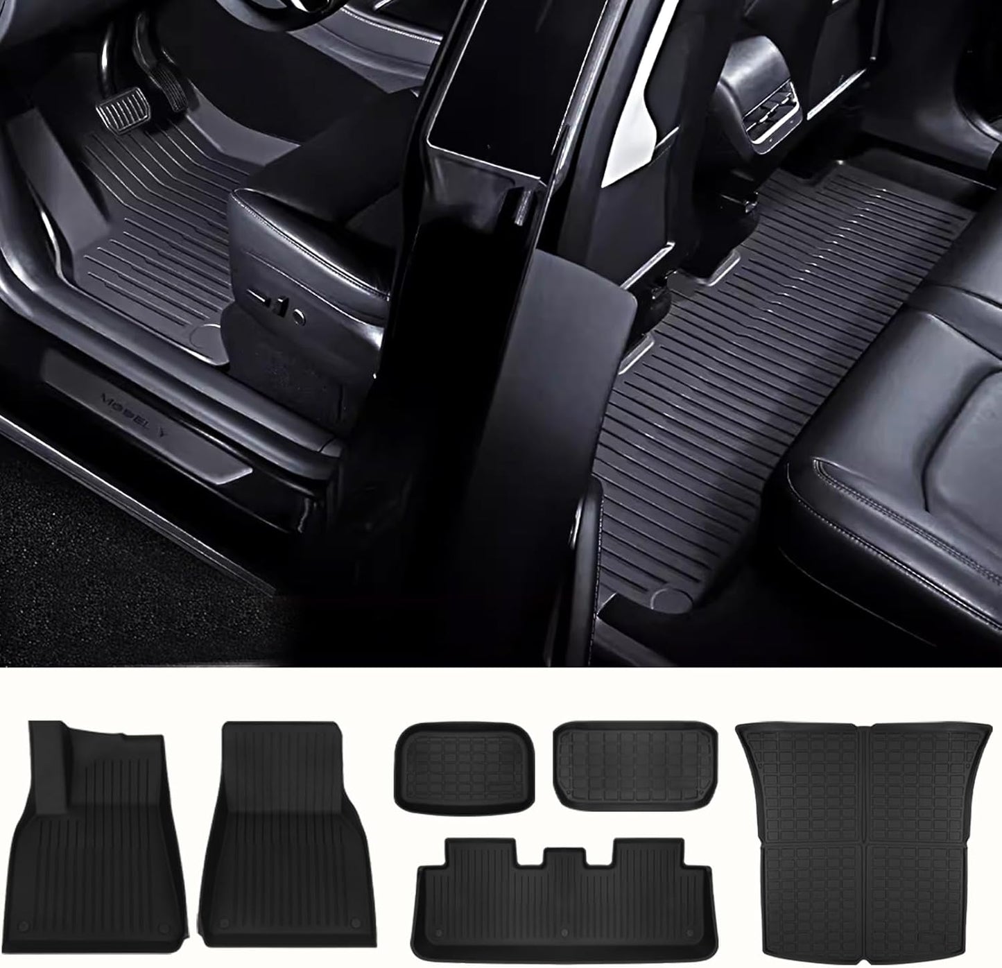 2025 Model Y Floor Mats for Tesla Model Y Accessories 2024 Floor Mats 5 Seater Mat 3 Pcs Cargo Liner Compatible with Tesla Model Y 2024 2023 2022 2021, Not Fit for New Model Y 2025 Launch Series