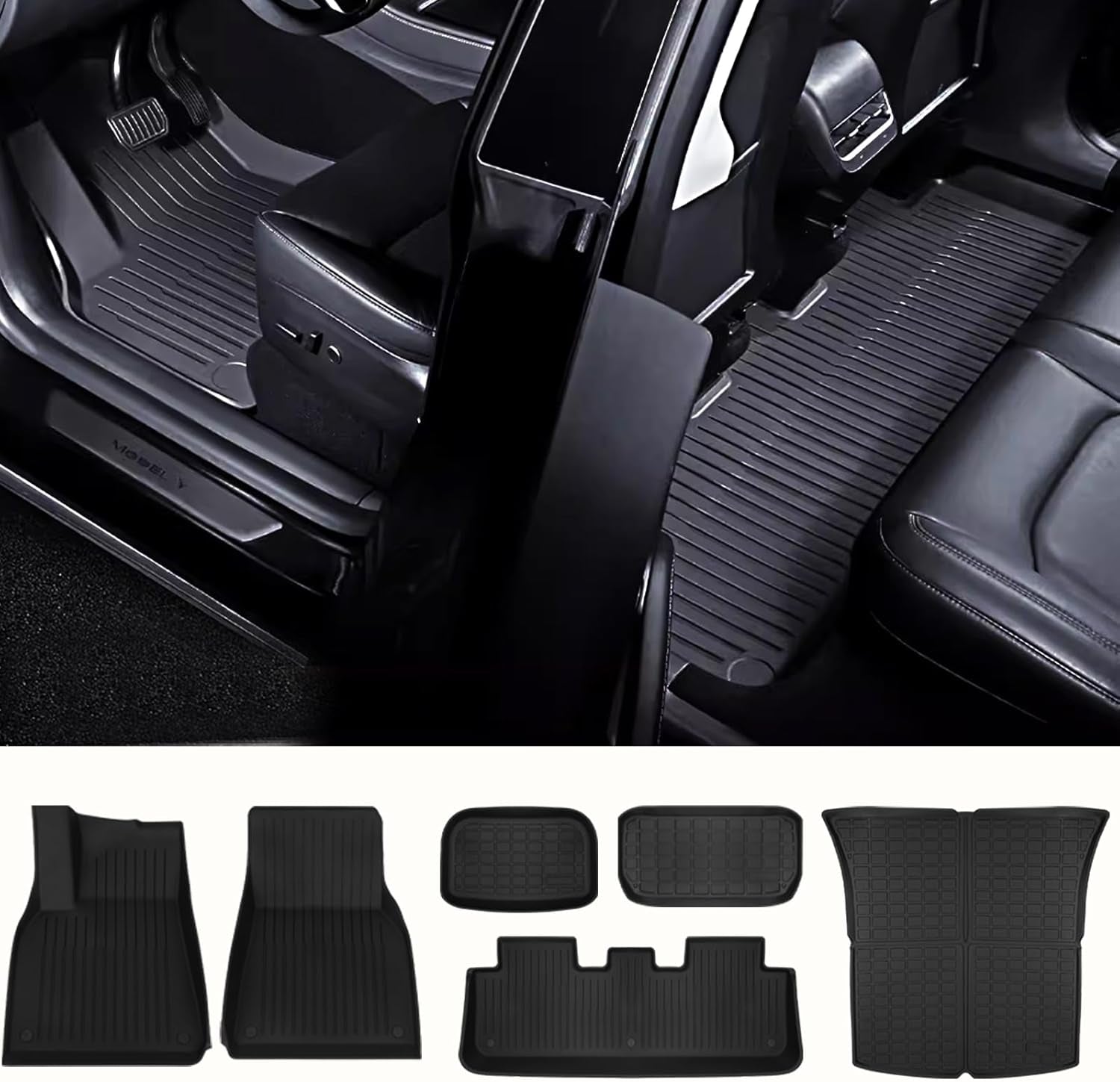 2025 Model Y Floor Mats for Tesla Model Y Accessories 2024 Floor Mats 5 Seater Mat 3 Pcs Cargo Liner Compatible with Tesla Model Y 2024 2023 2022 2021, Not Fit for New Model Y 2025 Launch Series