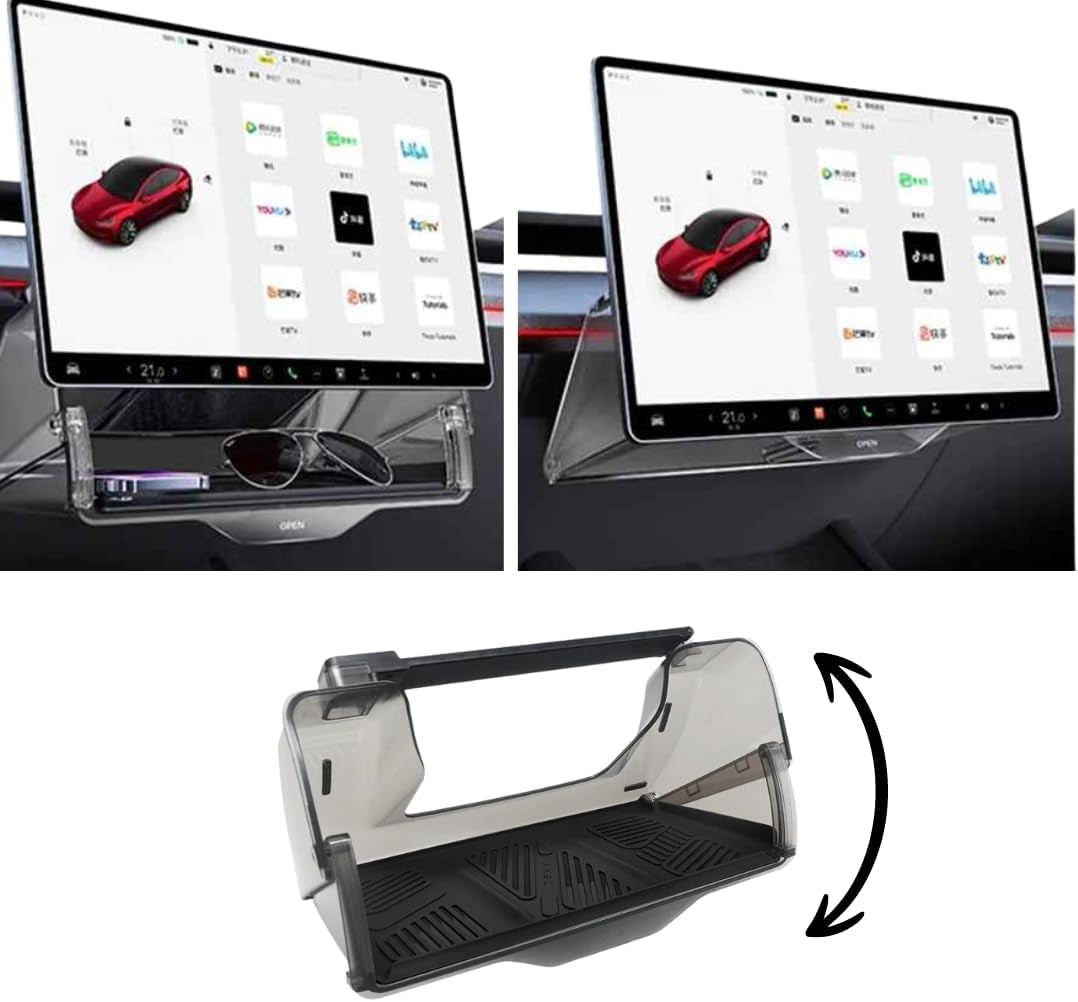 Hidden under Screen Storage for Tesla Model Y and 3 2016-2024 – Consoles and Organizers Accessories for Center Console Organizer Hidden Shelf Phone Magnetic Caddy Holder