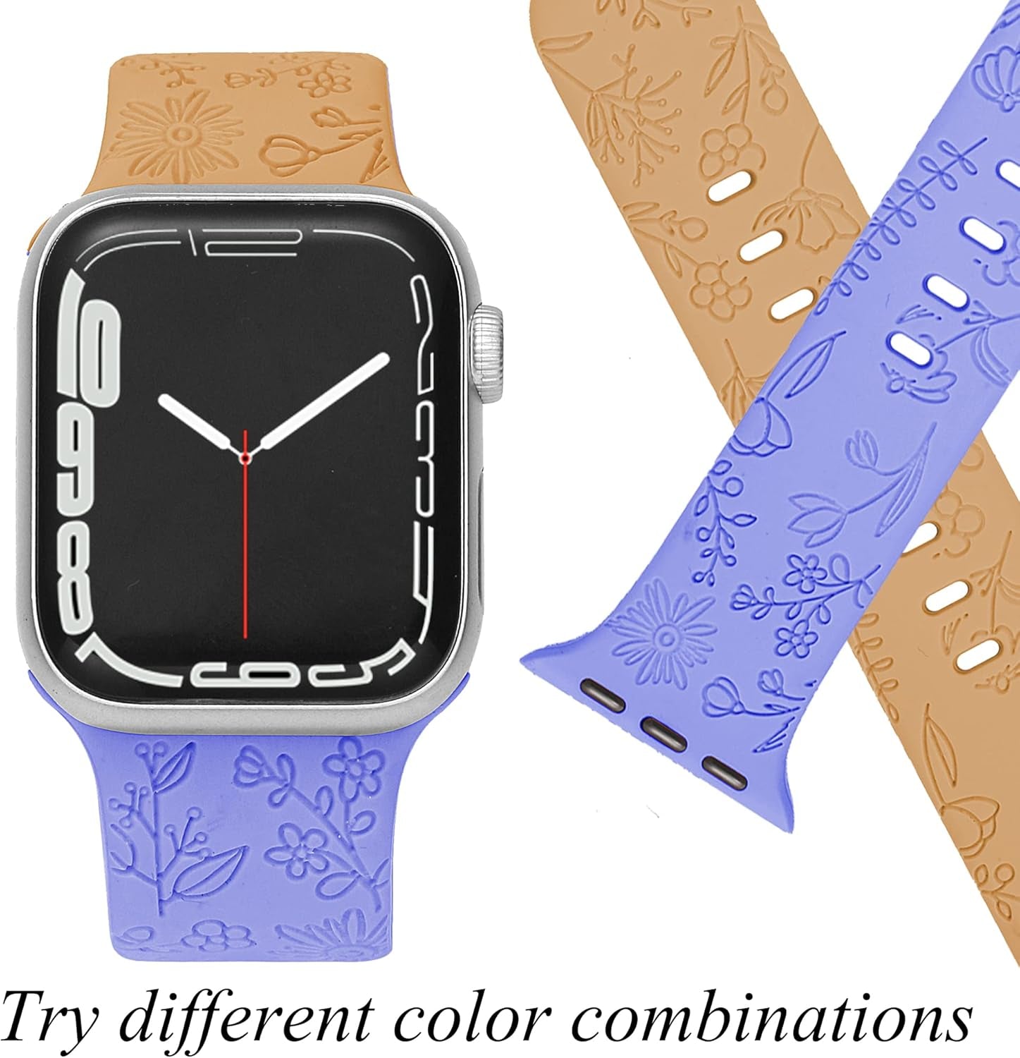 Flower Engraved Bands Compatible with Watch Band 38Mm 40Mm 41Mm 42Mm 44Mm 45Mm Women Men,Sport Strap Replacement Wristbands for Watch Series 7/6/5/4/3/2/1/SE,3 Pack