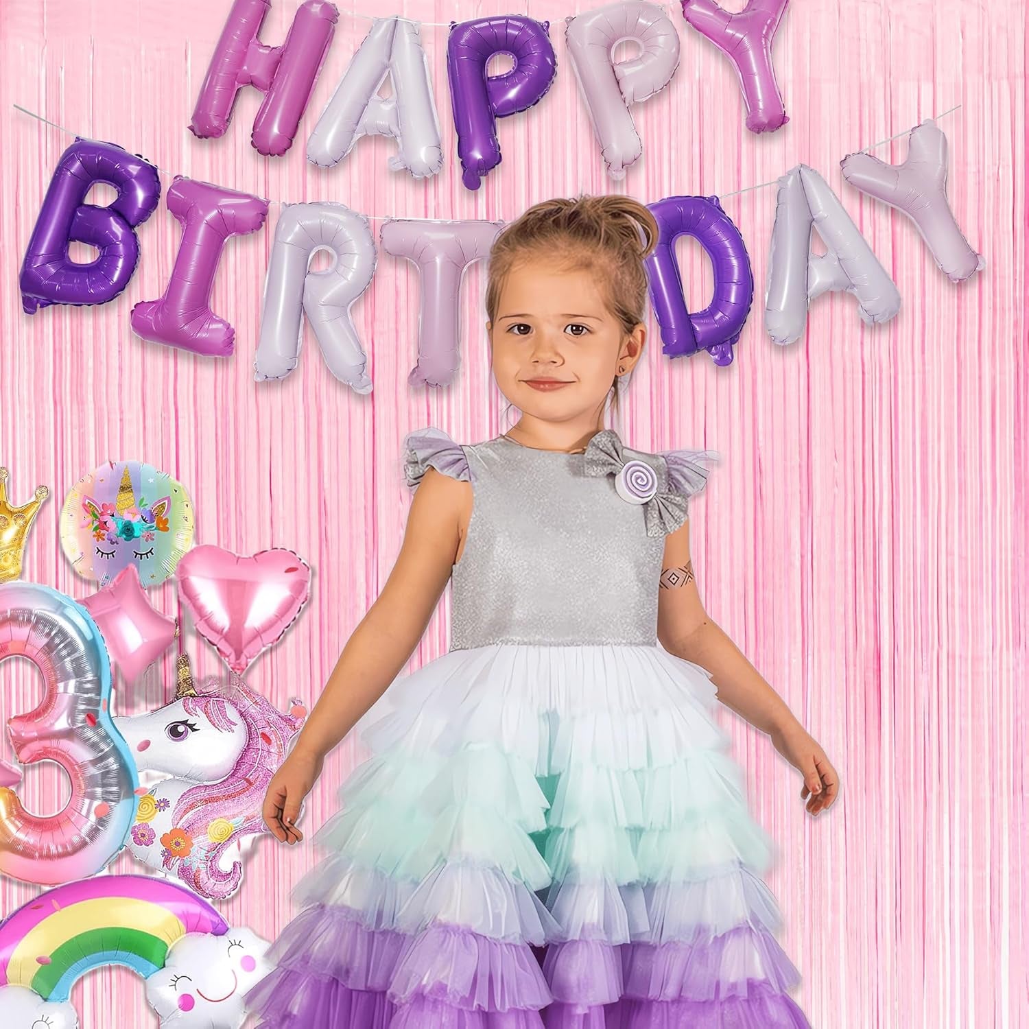 Pastel Pink Party Backdrop Decoration -  Baby Pink Foil Fringe Streamers for Baby/Boo Day/Valentines/Cowgirl/Sweet/Cloud/Unicorn/Princess/Bow Themed - 3.2Ft X 8.2Ft - 2 Packs