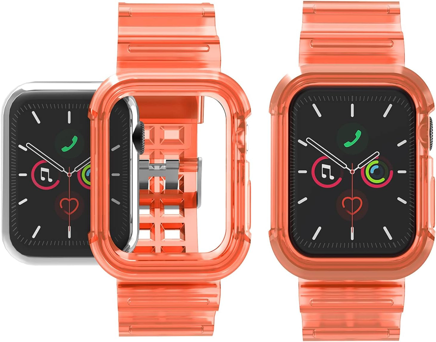 Band Compatible with Clear Apple Watch Bands 38Mm 40Mm 42Mm 44Mm with Rugged Bumper Case for Iwatch Series 6 5 4 3 2 1 SE, Glacier Clear Sports Watch Strap for Women and Men