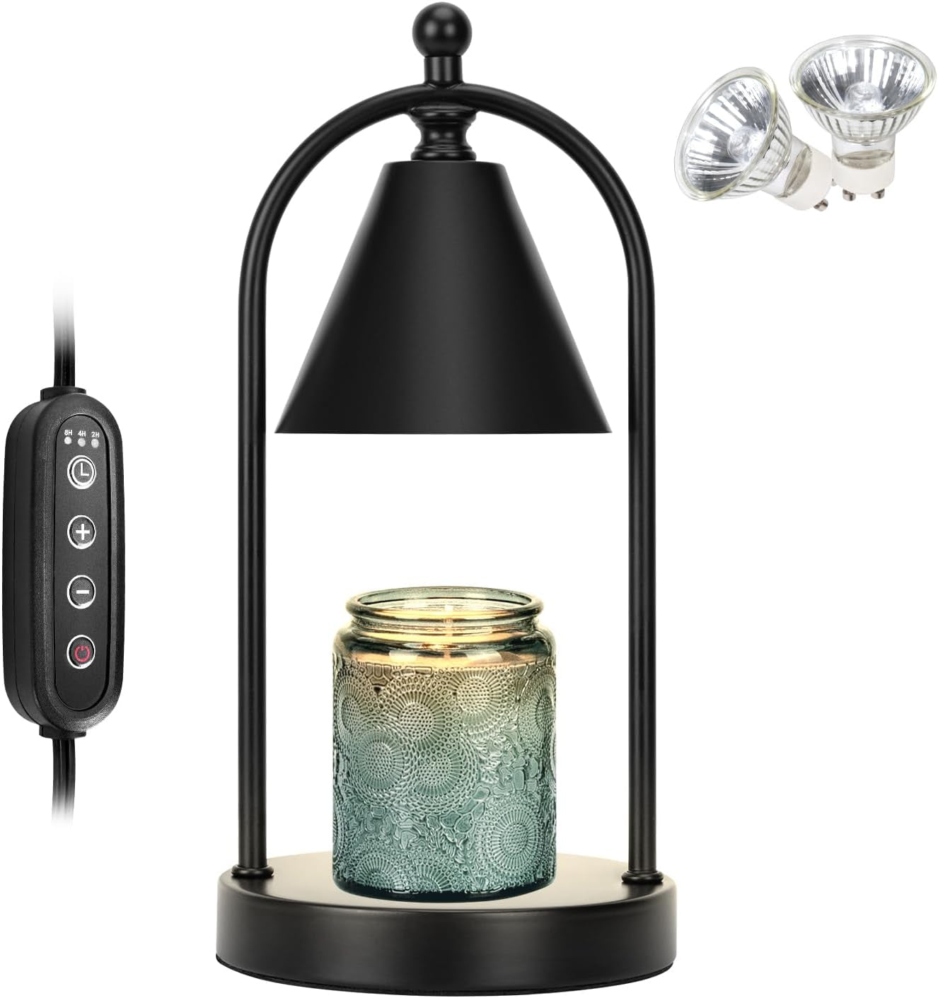 Candle Warmer Lamp with Timer, Electric Black Candle Warmer Light for Bedroom, Dimmable Wax Melts Warmer for Candle Jars, Home Decor beside Lamp Gifts for Women (2 Bulbs Included)