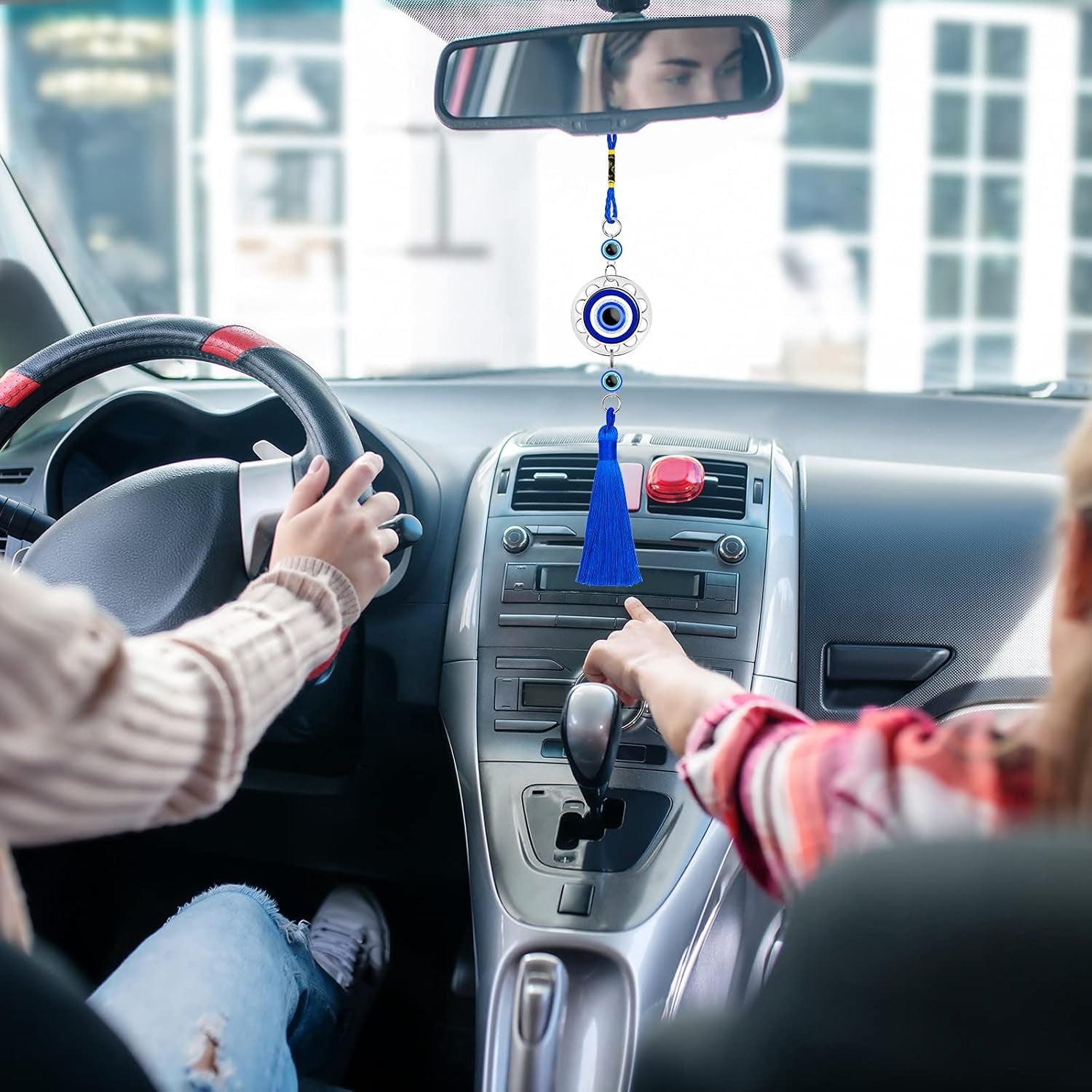 Lucky Evil Eye Car Hanging Ornament Blue Resin Evil Eye Beads Charm Pendant Blue Eyes Tassel Rear View Mirror Hanging Accessories Evil Eye Protection Pedant Charms for Car Home Decors (6 Pieces)