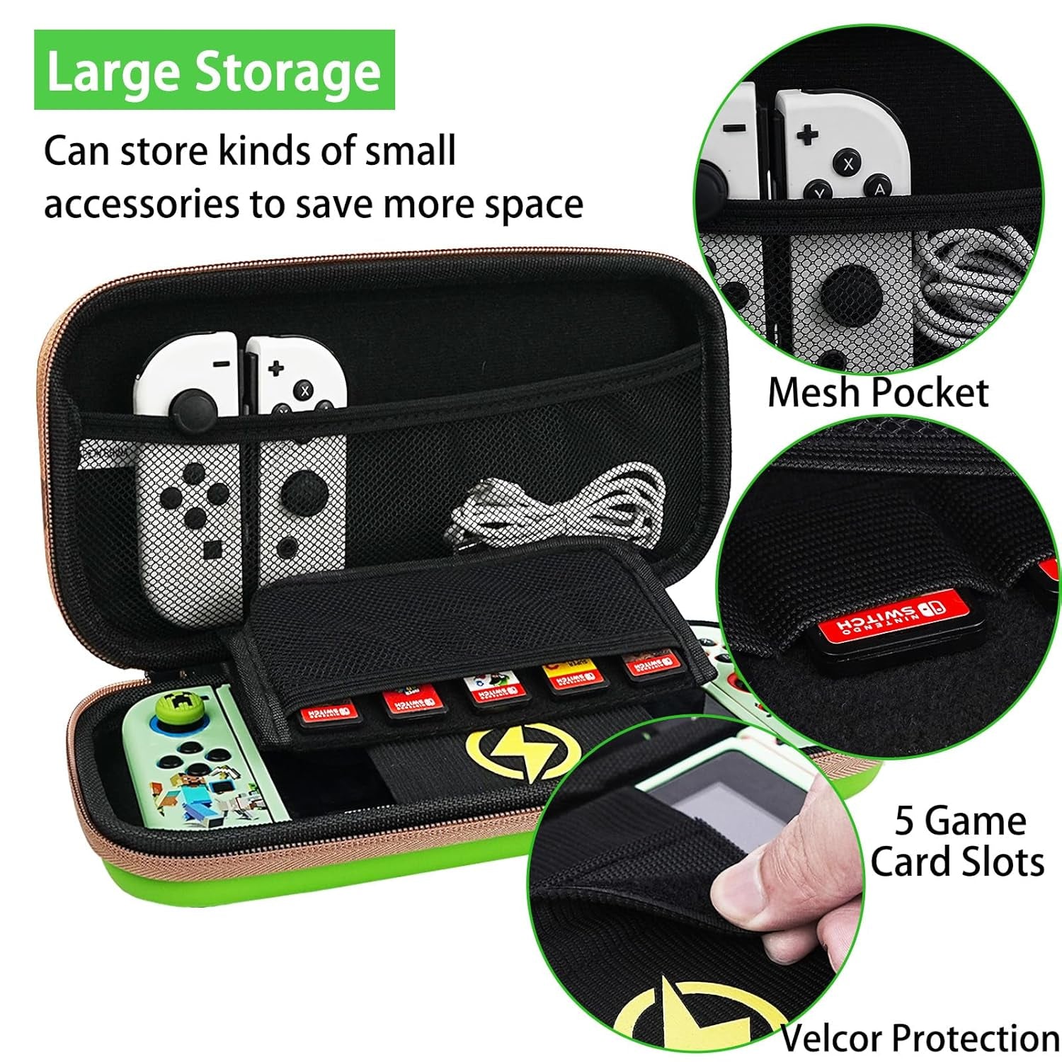Carrying Case Accessories for Switch,Portable Travel Case with Soft Protective Case, Screen Protectors and Thumb Grip Caps, Green