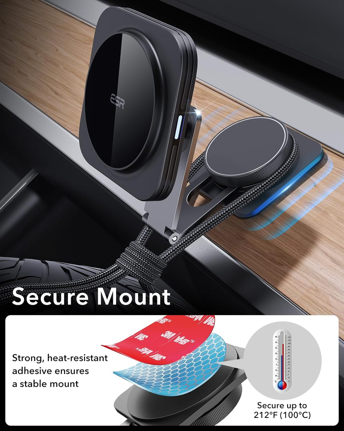 for Magsafe Car Mount Charger, Foldable Dashboard Magnetic Wireless Car Charger for Tesla, for Magsafe Car Charger, Tesla Touchscreen Car Phone Holder for Iphone 15/14/13/12, Strong Magnets, Black