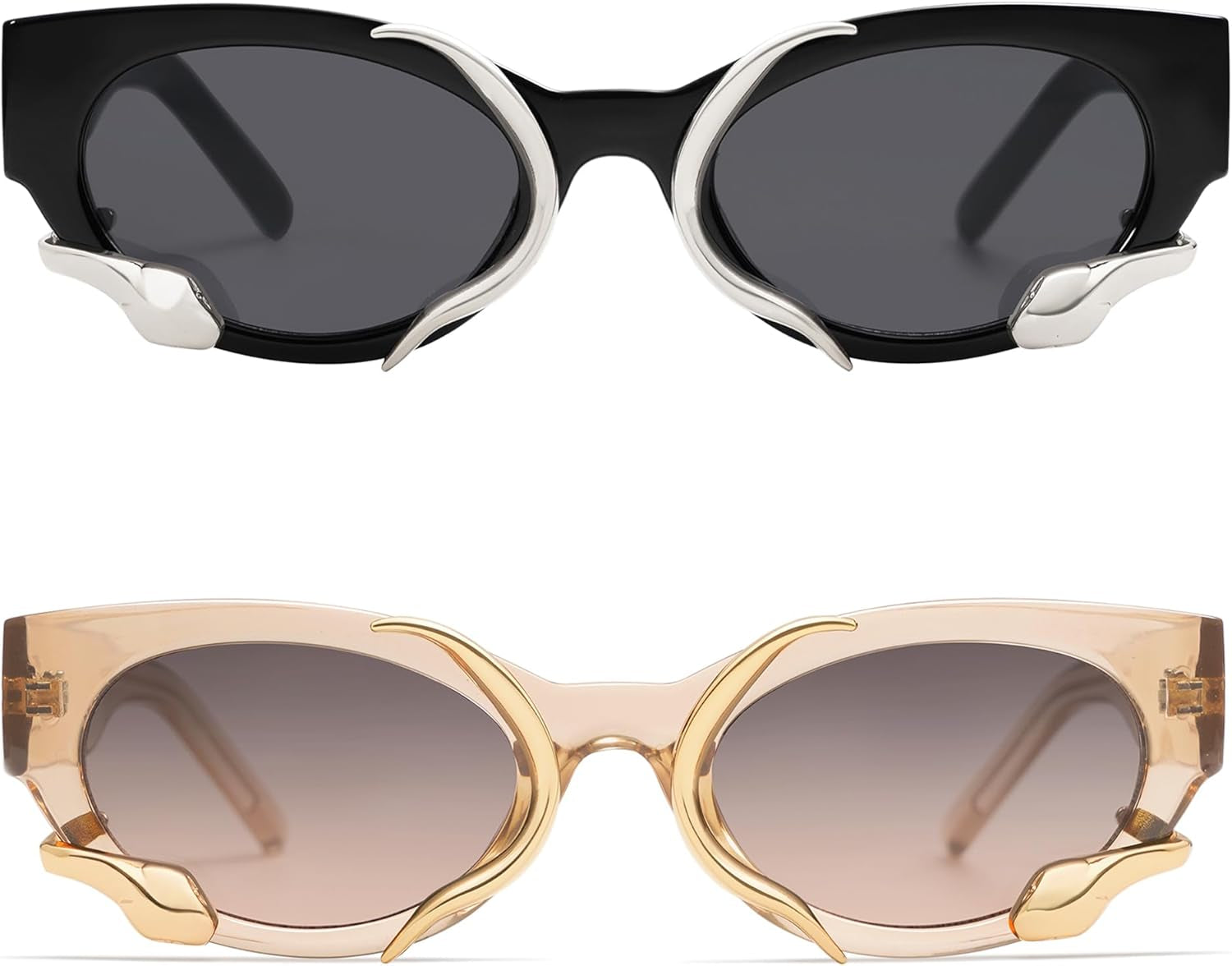 Trendy Sunglasses for Women Men Vintage Narrow Cateye Metal Snake Sunnie Y2K Accessories AP3621