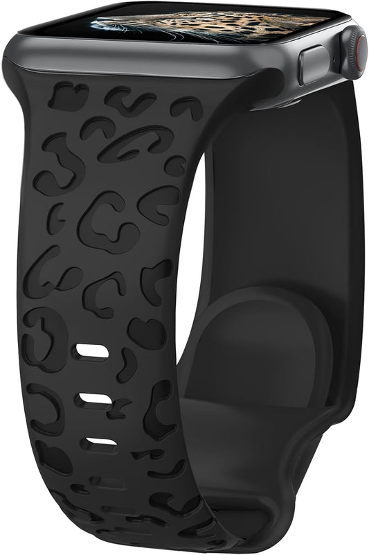 Leopard Engraved Bands for Apple Watch Band 40Mm 38Mm 41Mm 42Mm 44Mm 45Mm Women Men, Cheetah Sport Strap Silicone Waterproof Wristbands for Iwatch Series 9 8 7 6 SE 5 4 3 2 1