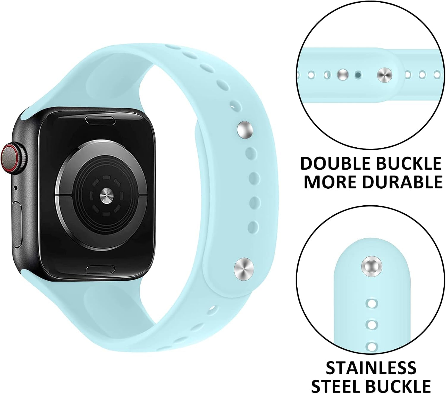 Sport Breathable Silicone Strap Compatible with Apple Watch Band 38Mm 40Mm 41Mm 42Mm 44Mm 45Mm, Elastic Silicone Band for Iwatch Series 8 Ultra 7 6 5 4 3 2 1 SE
